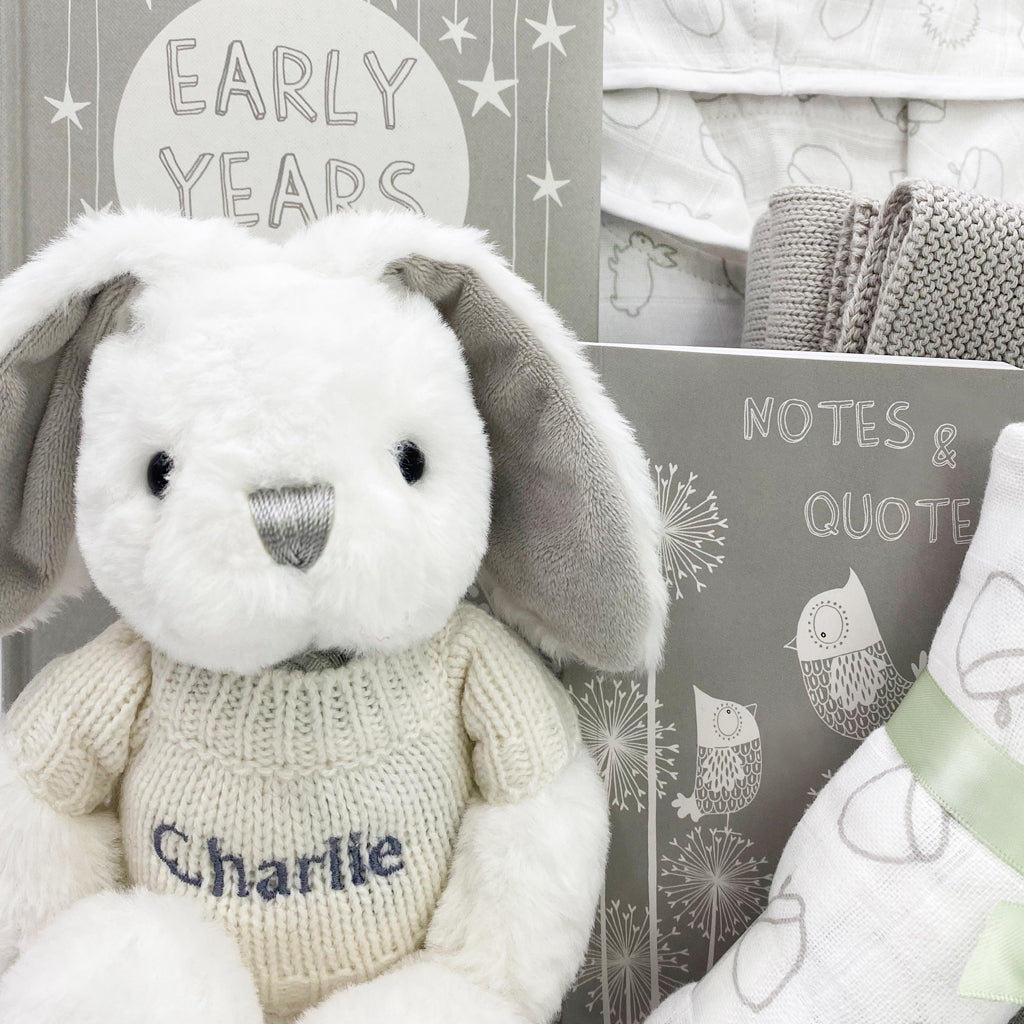 Personalized Little Bunny Keepsake Gift Basket - Baby Shower, Easter, Birthday & Newborn Present Ideas