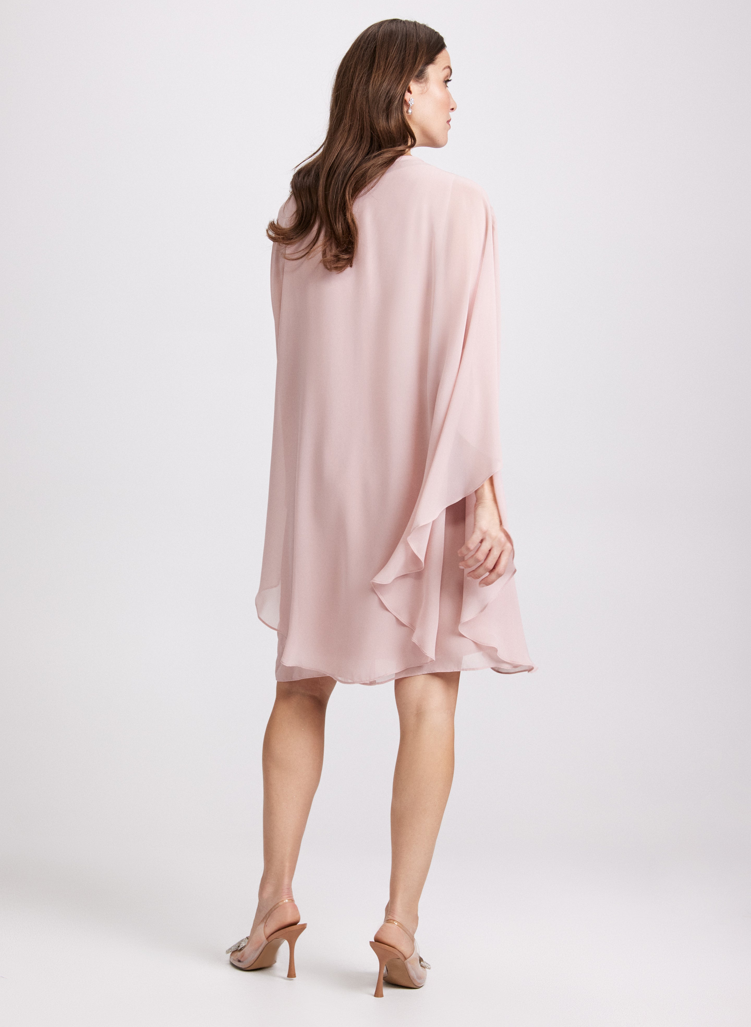 Elegant Chiffon Cape & Midi Dress for Women - Flowy Summer Beach Wedding Party Outfit - Perfect for Bridal Shower, Vacation & Special Occasions