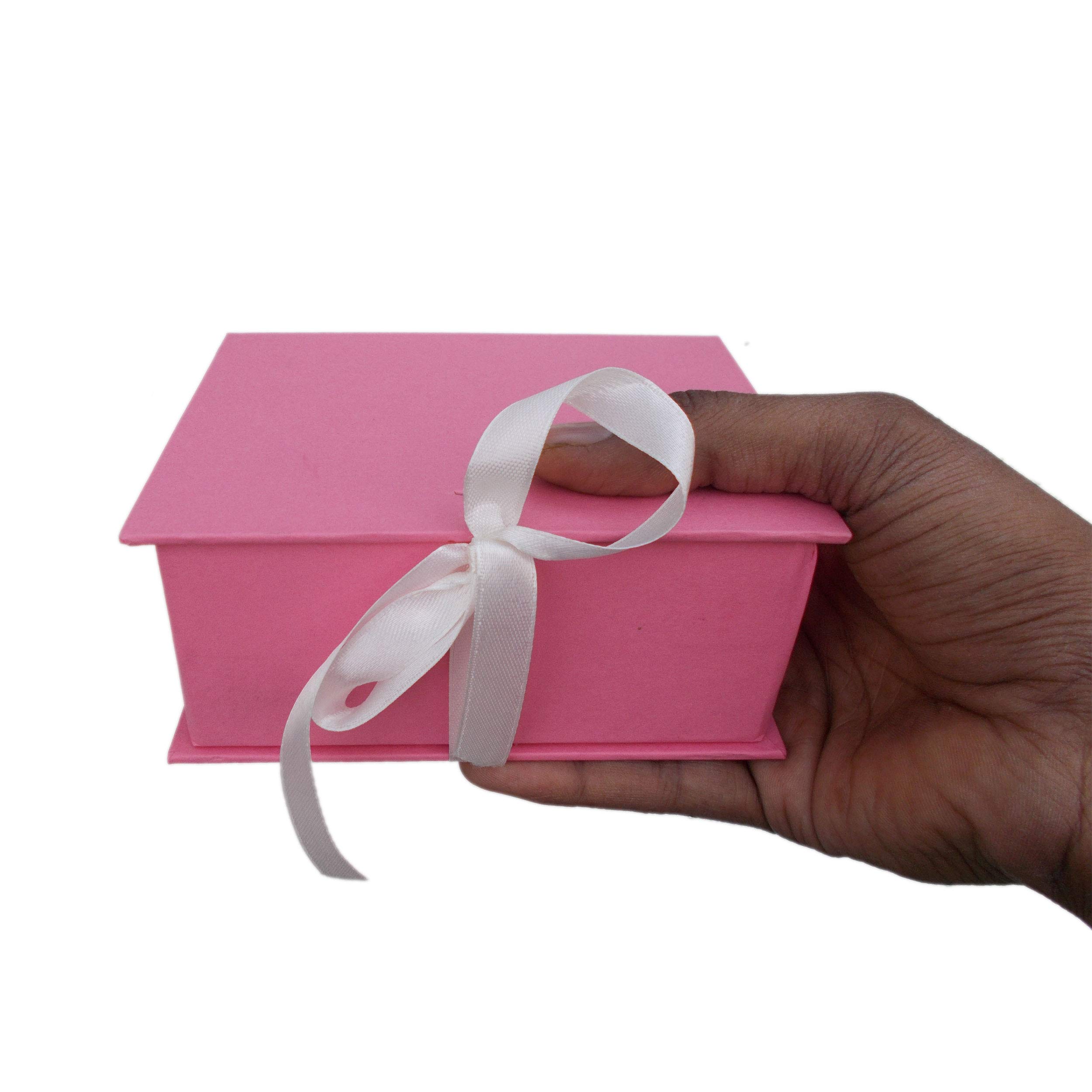 KRYPMAX Empty Pink Gift Box with White Ribbon - 14x11x6cm Multipurpose Cardboard Box for Jewelry, Cosmetics, Wedding Favors & Party Decorations