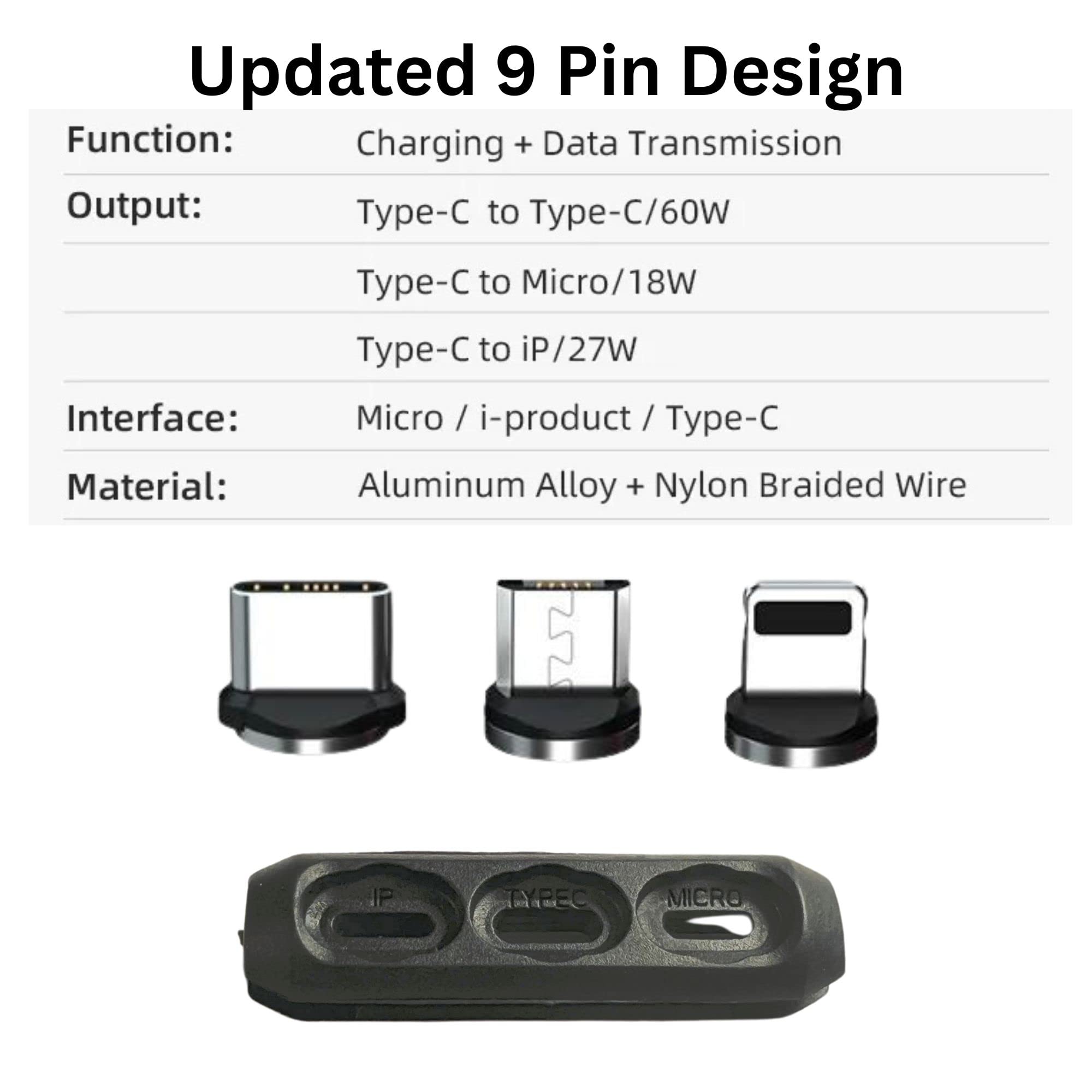 3-in-1 Magnetic 540° Rotating USB Cable Tip Set - USB C, Micro USB & Lightning Charger Adapters for iPhone Android Devices - Perfect for Travel, Home & Office Charging