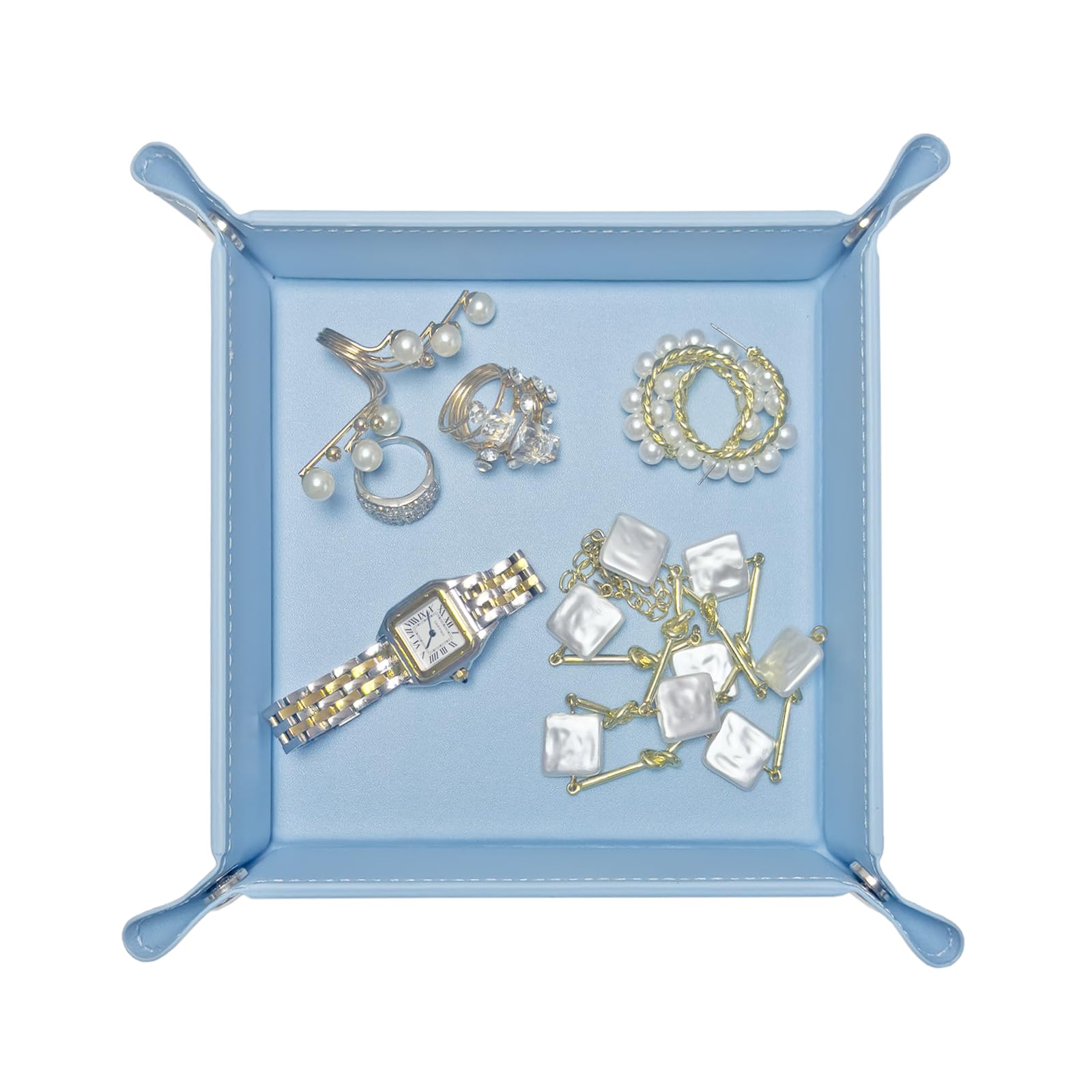 UnionBasic Valet Tray - Jewelry Organizer for Rings, Watches & Earrings | Entryway Catchall for Keys, Coins & Change | Nightstand & Bedside Storage Tray | Electronic Gadgets Holder (Blue) - Perfect for Home, Office & Travel Organization
