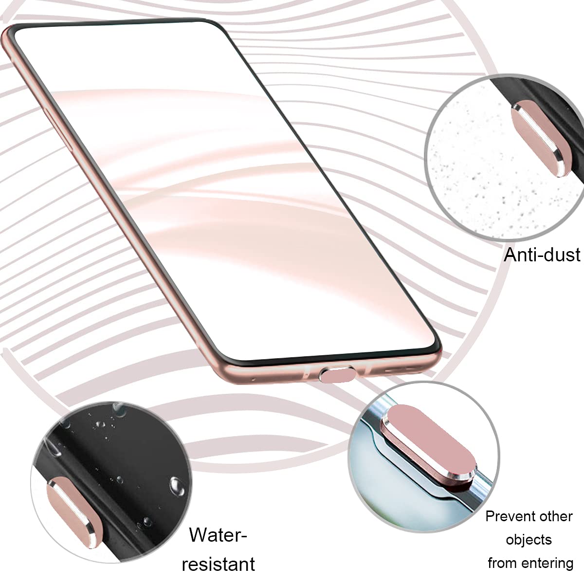 USB C Dust Plug Cover - 2 Pack Rose Gold Charging Port Protector for Samsung Galaxy S24, Pixel, OnePlus, MacBook Pro & Android Devices | Anti-Dust, Dirt Protection for Phone, Laptop & Headphone Jack | Perfect for Travel, Office & Daily Use