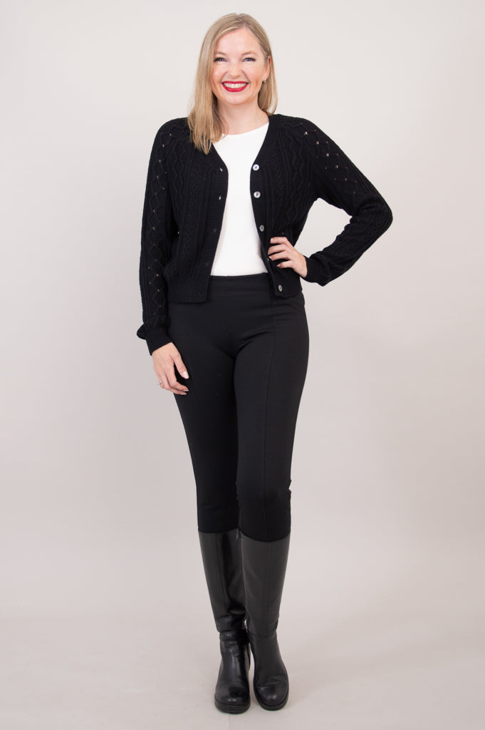 Bena Women's Cotton Cardigan Sweater - Soft & Comfortable Black Open Front Knit Top for Casual Wear & Layering