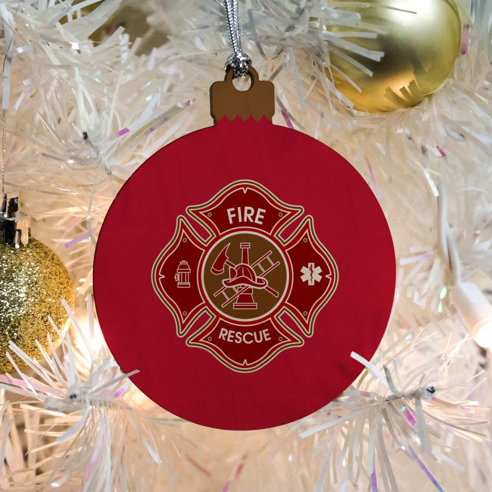 Firefighter Fire Rescue Maltese Cross Wood Christmas Tree Holiday Ornament - Perfect for First Responder Gifts, Fire Station Decor, and Festive Holiday Decorations