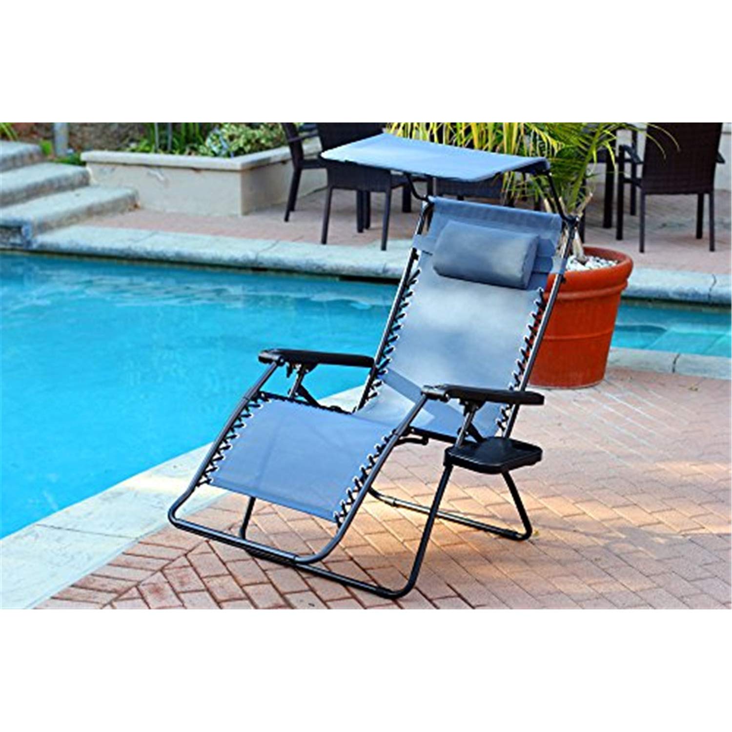 Premium Oversized Zero Gravity Reclining Chair with Adjustable Sunshade & Built-in Drink Holder - Heavy Duty Outdoor Patio Lounge Chair for Backyard, Poolside, Beach, and Camping - Blue