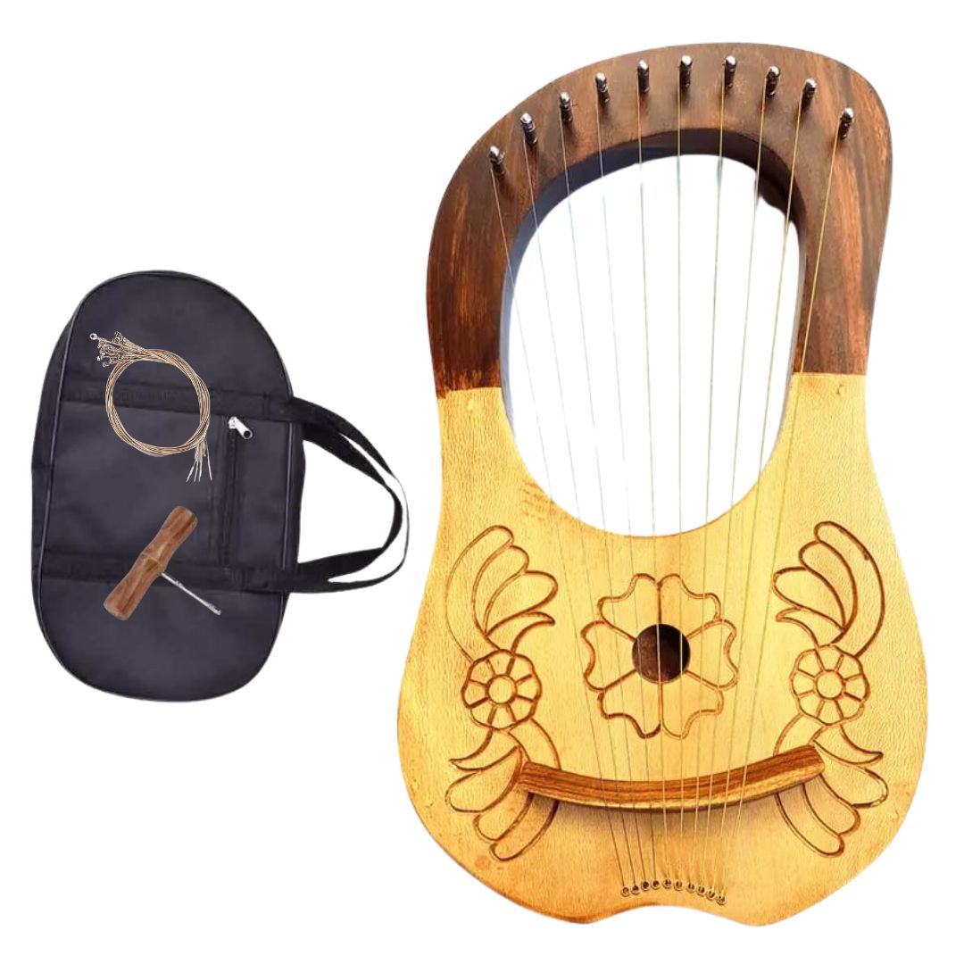 Handcrafted Irish Lyre Harp - Solid Ash Wood with Floral Metal Strings | Celtic Musical Instrument for Home Decor, Wedding Gifts & Meditation Music