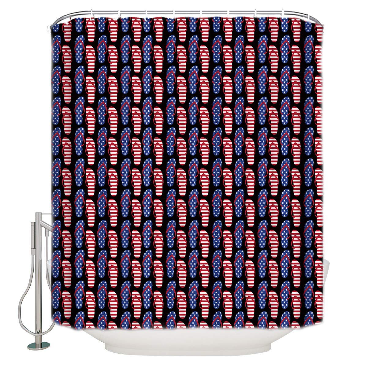 USA Flag American Patriotic Shower Curtain 60x72 Inch - Waterproof Fabric Bathroom Decor with 12 Plastic Hooks, Machine Washable - Perfect for 4th of July, Memorial Day & Patriotic Home Decor - Star and Stripes Design