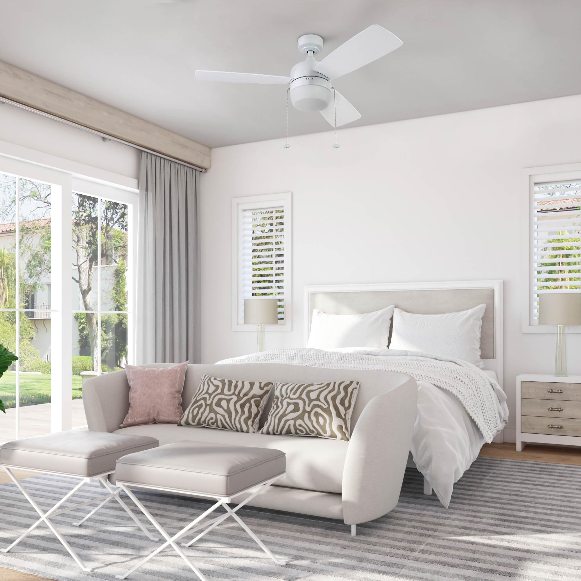 Honeywell Barcadero 44 Inch Modern Ceiling Fan with LED Light - 3 Blades, White Maple & White Finish Options - Bright White (51475-01) - Perfect for Living Room, Bedroom, and Indoor Spaces