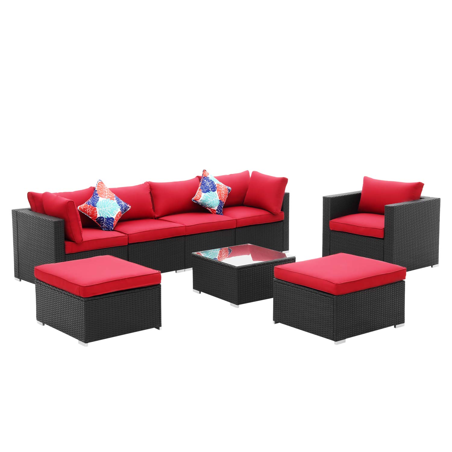 Ainfox 8-Piece Outdoor Patio Furniture Set - PE Rattan Wicker Sectional Sofa with Cushions & Glass Coffee Table - Perfect for Backyard, Garden, Poolside & Patio Relaxation