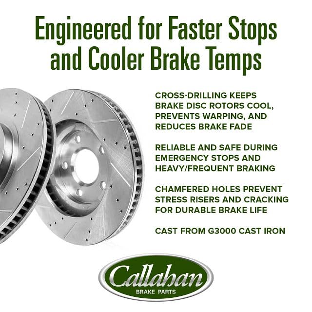 Callahan Front Brake Kit for Honda Accord Civic Element - Drilled & Slotted Brake Rotors with Ceramic Pads | High-Performance Braking System | Perfect for Daily Commuting & Sport Driving