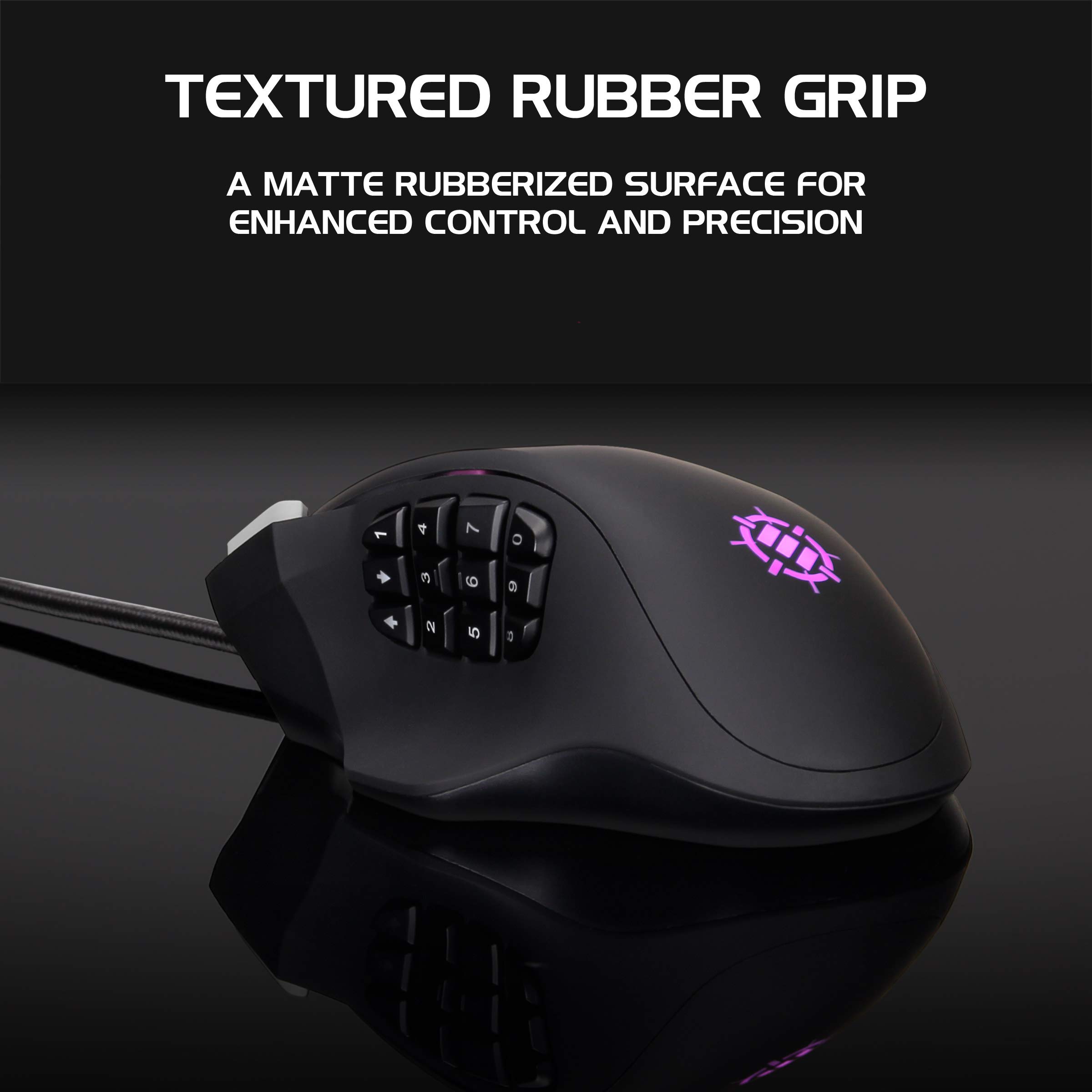 ENHANCE Theorem 2 MMO Gaming Mouse - 13 Programmable Buttons, RGB Lighting, 6 Adjustable DPI (200-16000), 5 Profiles, Quick Fire, Ergonomic Wired Mouse for PC - Perfect for World of Warcraft, Final Fantasy & RTS Games (Black)