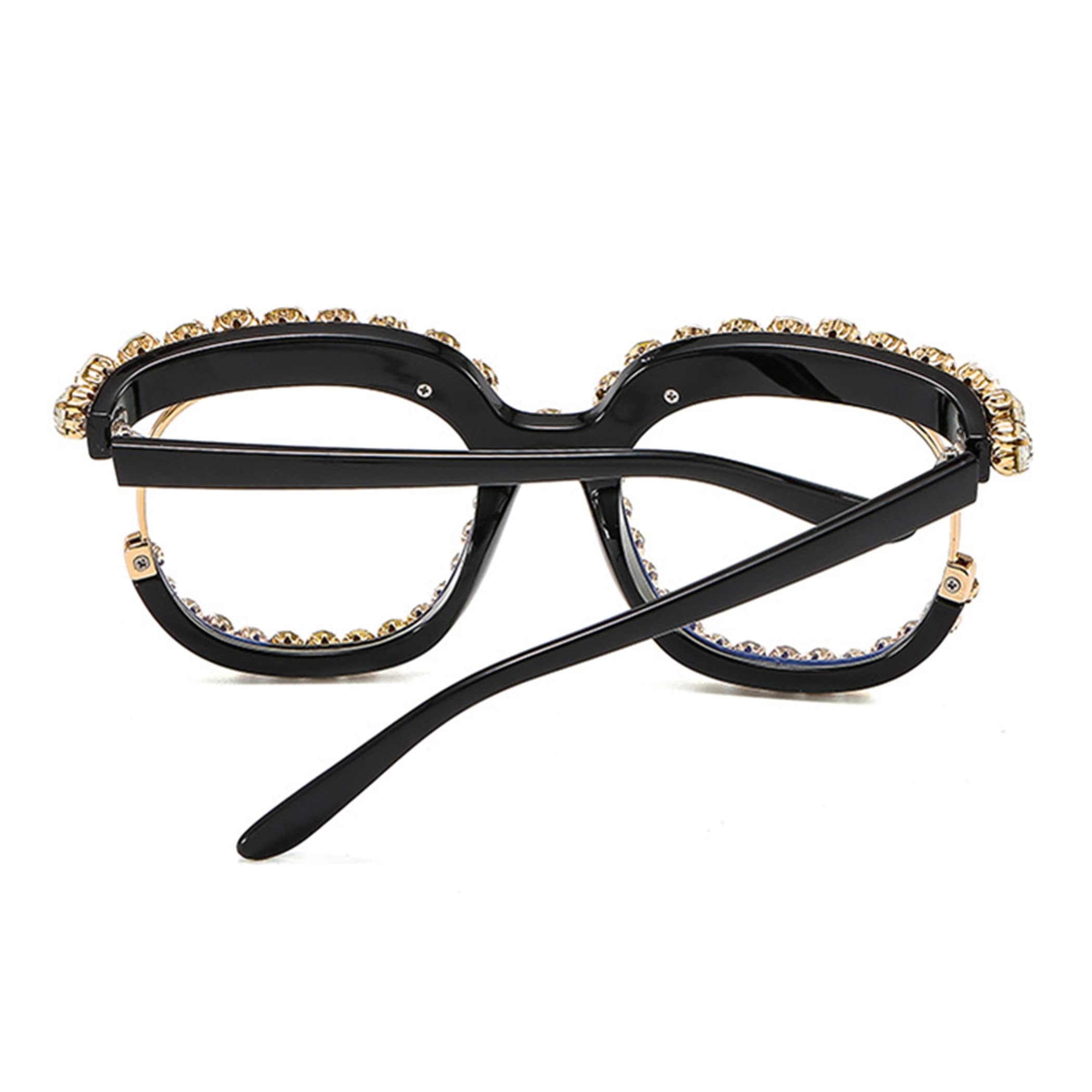 Bullabulling Vintage Fashion Women's Half-Rim Round Reading Glasses with Crystal Trim & Jeweled Frame - Costume Eyewear for Reading, Cosplay, and Retro Style Outfits