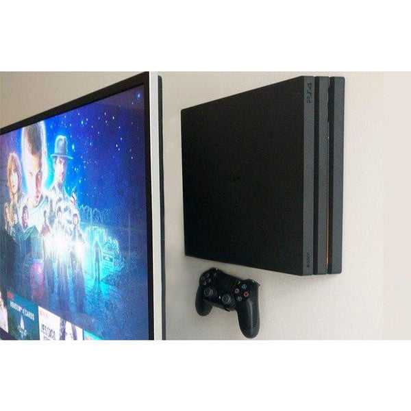 HIDEit 4P PlayStation 4 Pro (PS4 Pro) Wall Mount Bracket - Black - Headset Bundle - Space Saving Gaming Setup for Living Room & Bedroom