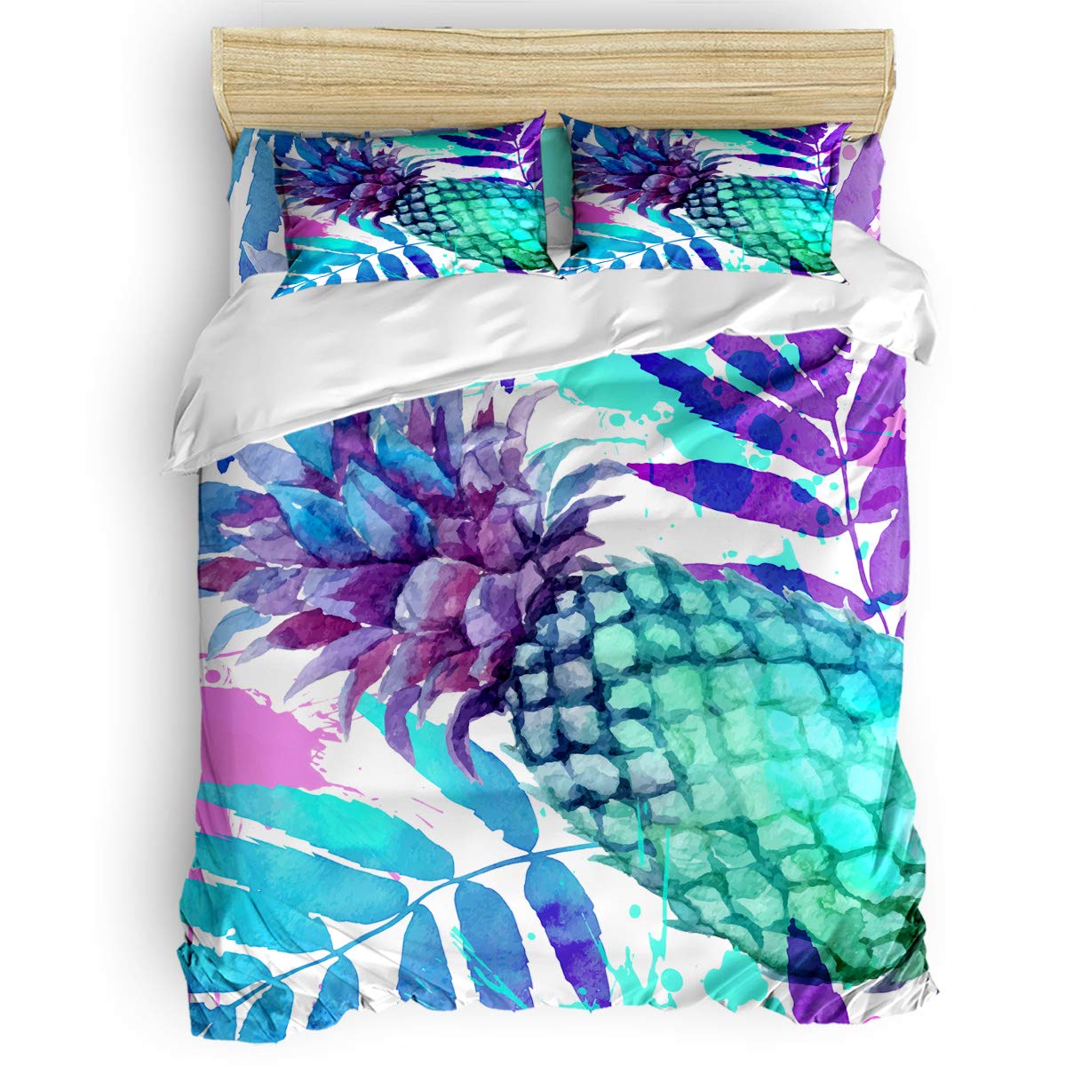 LooPoP 4-Piece King Size Pineapple Duvet Cover Set - Lightweight Microfiber Bedding with Comforter Cover & Pillowcases for Adults, Kids & Teens - Watercolor Summer Design - Perfect for Guest Rooms, Dormitories & Vacation Homes