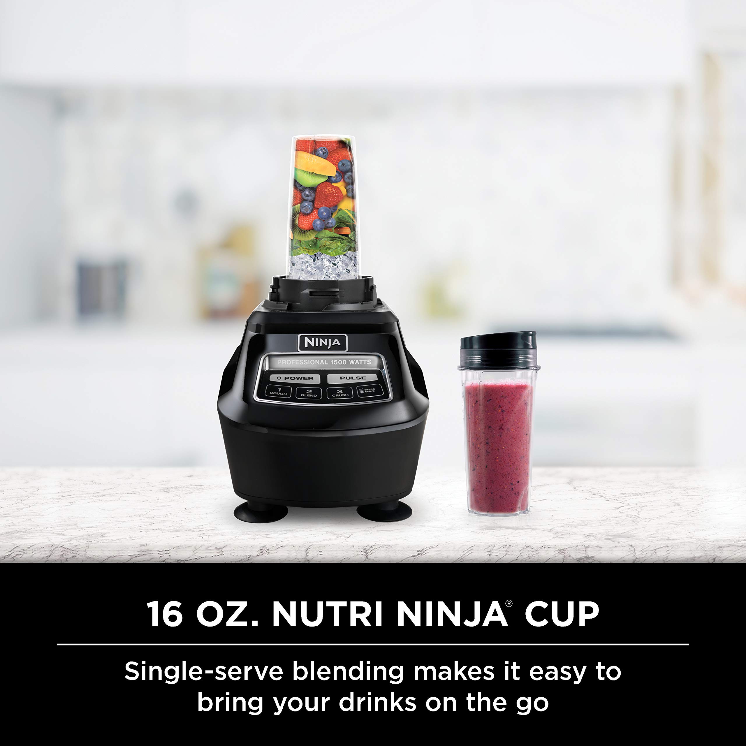 Ninja BL770 Mega Kitchen System 1500W Blender - 72oz Pitcher, 64oz Processor Bowl, 2 Nutri Cups with Lids - 4-in-1 Functions for Smoothies, Food Processing, Dough & Drinks - Perfect for Smoothie Bars, Bakeries & Home Kitchens - Black