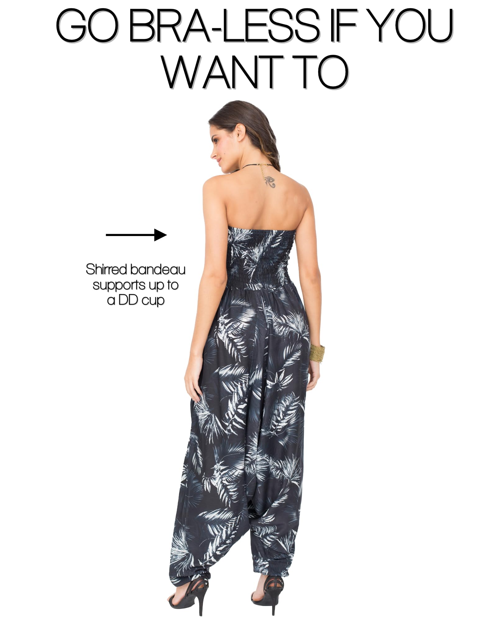 Likemary Women's Harem Jumpsuit - Convertible Romper to Harem Pants - One Size Cotton Jumpsuit with Boho Print & Pockets - Perfect for Yoga, Beach, and Boho Fashion Outfits