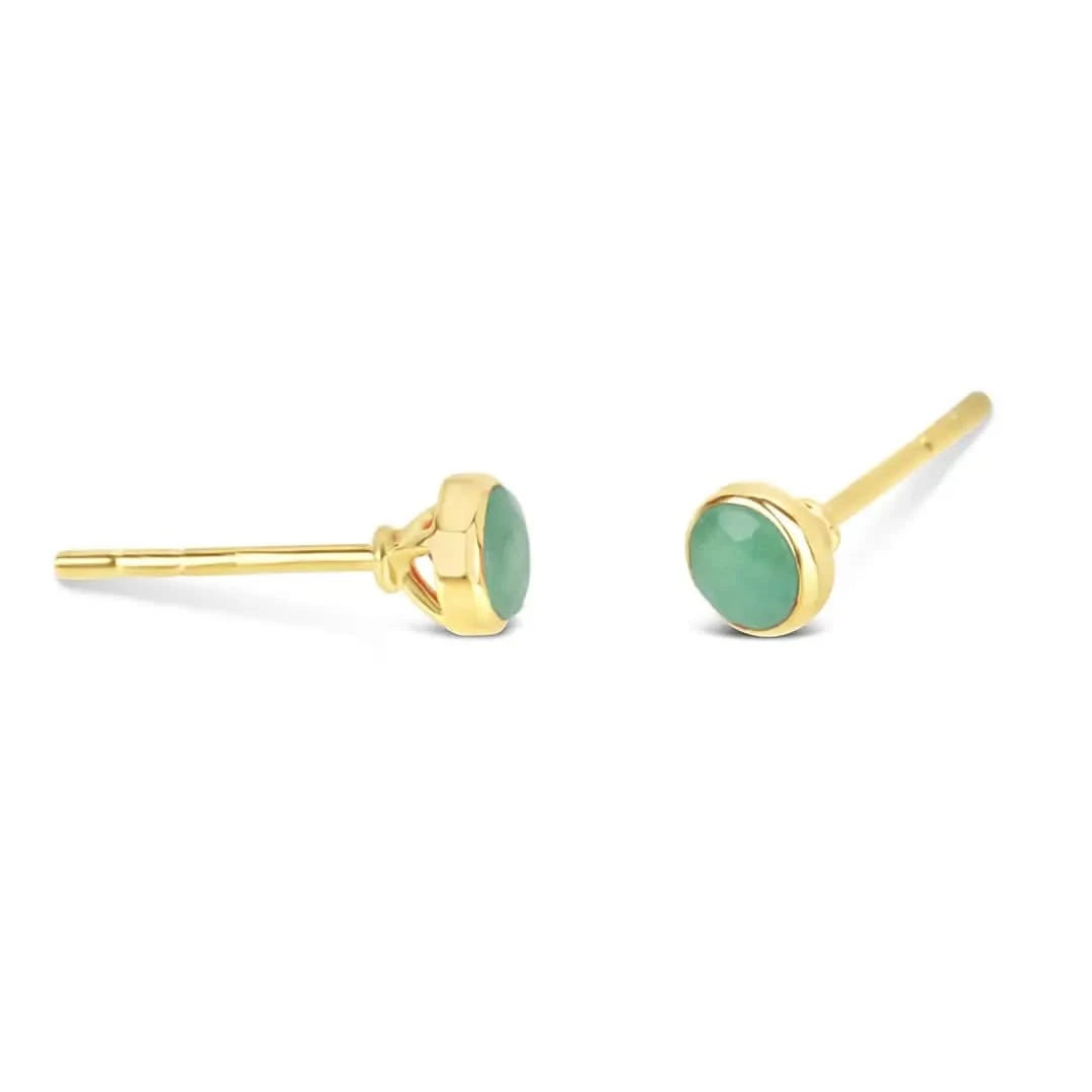 Chrysoprase Mini Stud Earrings 14K Gold Plated | May Birthstone Jewelry | Dainty Everyday Earrings for Women | Perfect Gift for Mother's Day, Birthday & Anniversary