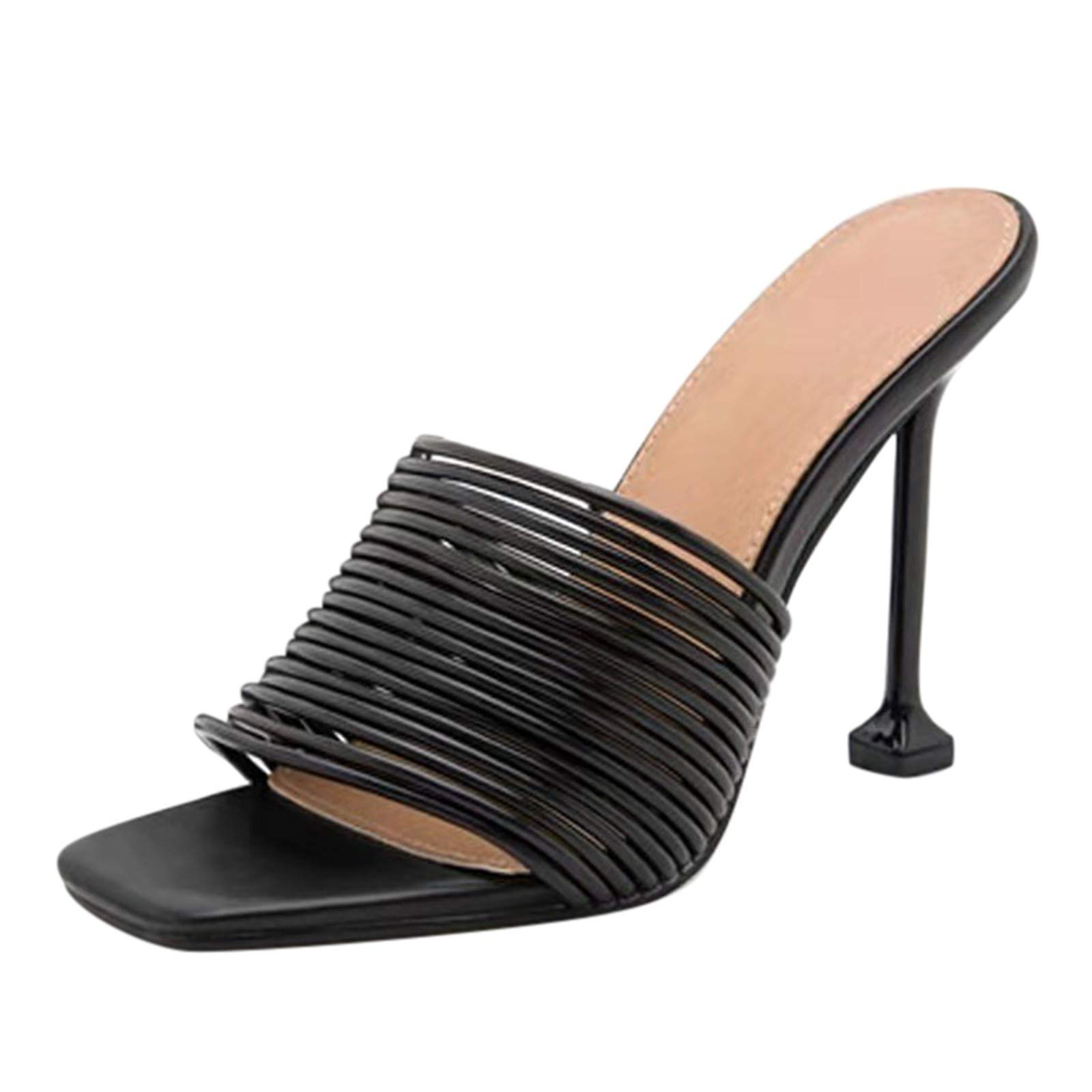 Women's Nude High Heel Sandals with Arch Support - Summer Dressy Flip Flop Decor Sandals for Weddings, Parties & Beach Vacations