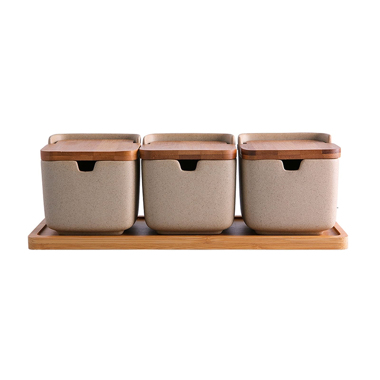 Premium Ceramic Spice Jars Set - 3-Piece Clamshell Kitchen Seasoning Containers for Salt, Sugar & MSG | Airtight Spice Storage Solution for Home & Restaurant Use | Perfect for Cooking, Baking & Meal Prep