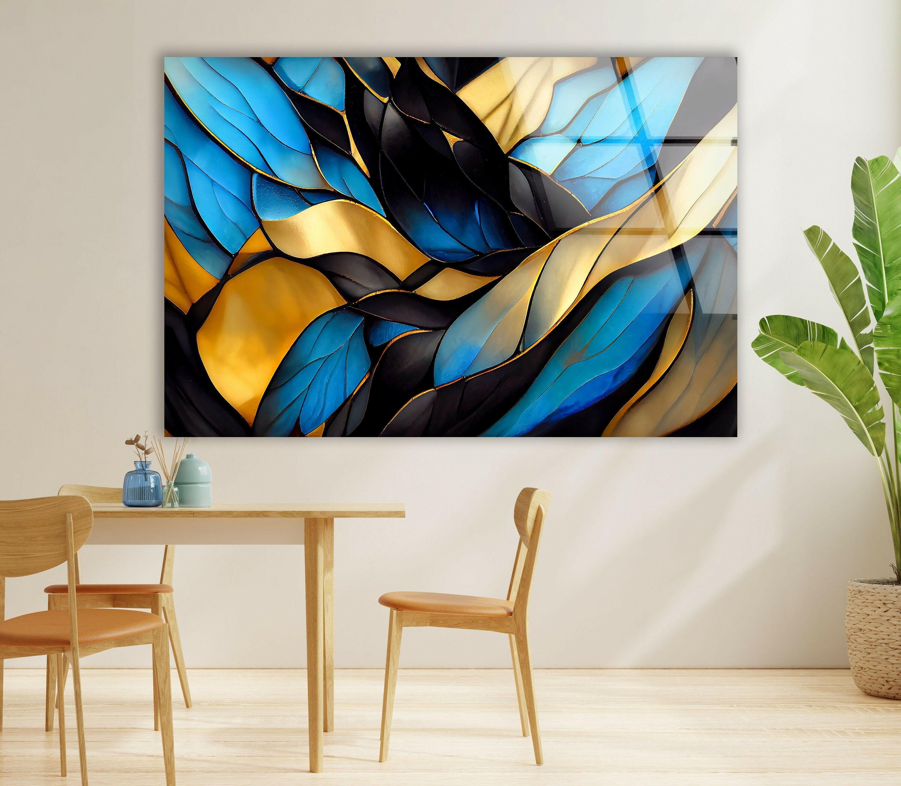 Blue Stained Waves Glass Wall Art - Handmade Ocean Themed Decorative Panel for Living Room, Bedroom & Office - Perfect Coastal Home Decor Gift
