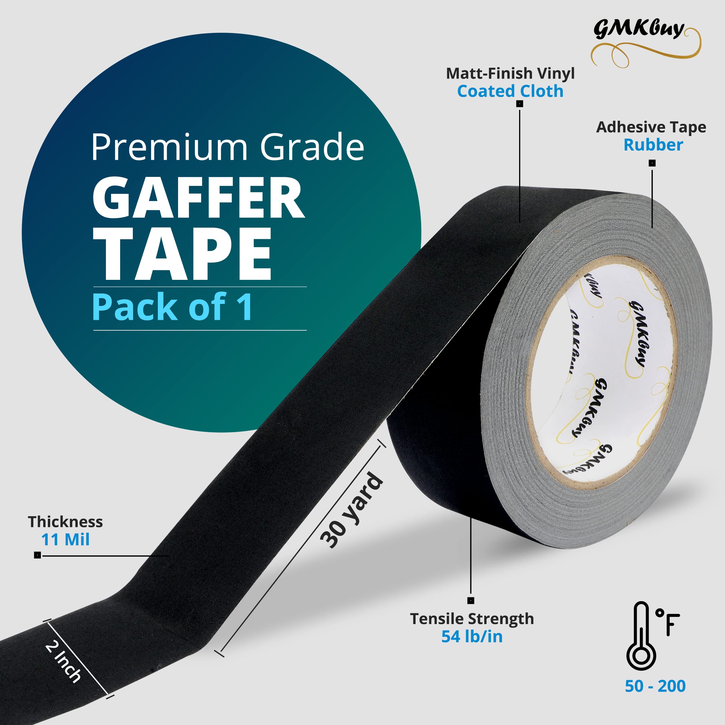 2 in x 30 Yd Heavy Duty Black Gaffers Tape - Non-Reflective, Easy Tear, Waterproof Matte Cloth Tape for Photography, Filming, Stage Production & DIY Projects - Perfect for Backdrops, Cable Management and Equipment Securing