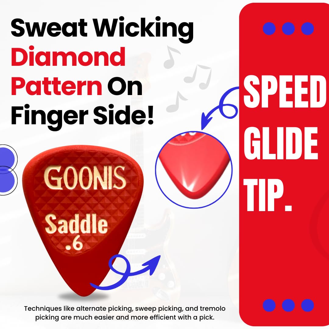 Goonis Saddle Guitar Picks 0.6mm - Professional Guitar Picks for Acoustic & Electric Guitars, Bass Picks with Unique Saddle Design for Better Grip - Perfect for Live Performances, Studio Recording & Practice Sessions