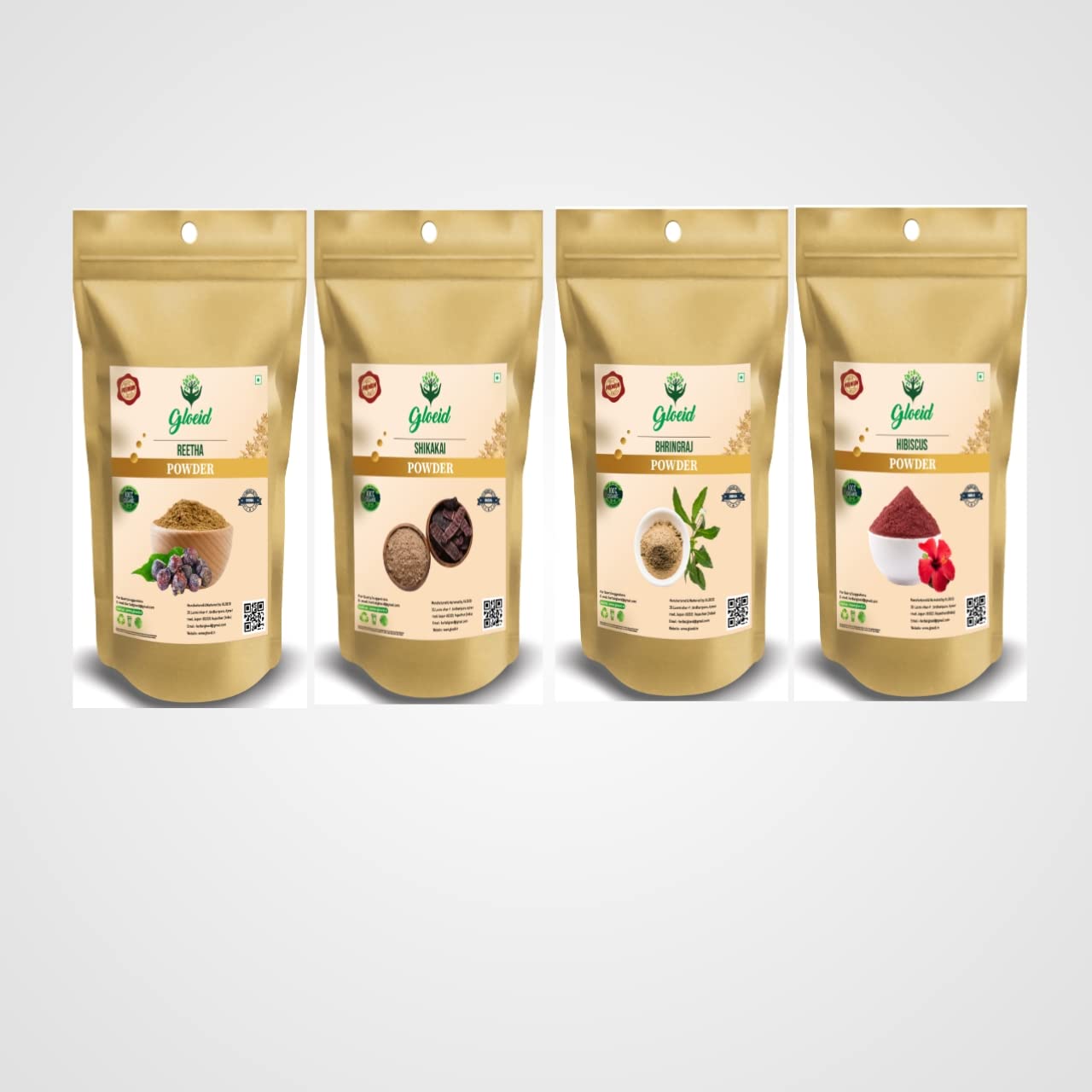Organic Shikakai Powder 50g, Reetha Powder 50g, Bhringraj Powder 50g & Hibiscus Powder 50g - Ayurvedic Hair Care Set for Natural Hair Growth, Dandruff Treatment & Scalp Nourishment | Perfect for DIY Hair Masks, Herbal Shampoos & Holistic Hair Care Routines