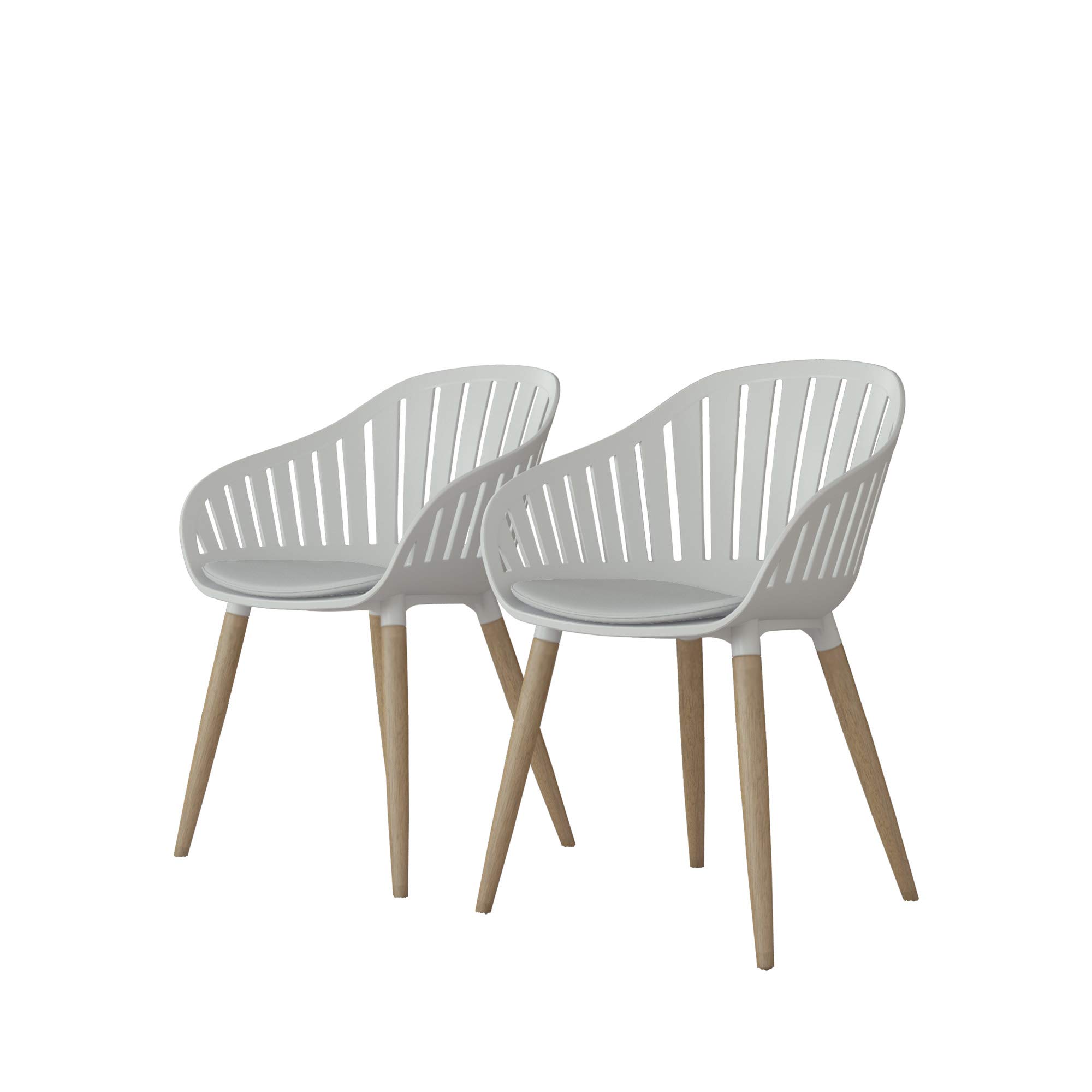 Set of 2 Modern Indoor Chairs - Amazonia Gray & Brown Teak Finish - 26