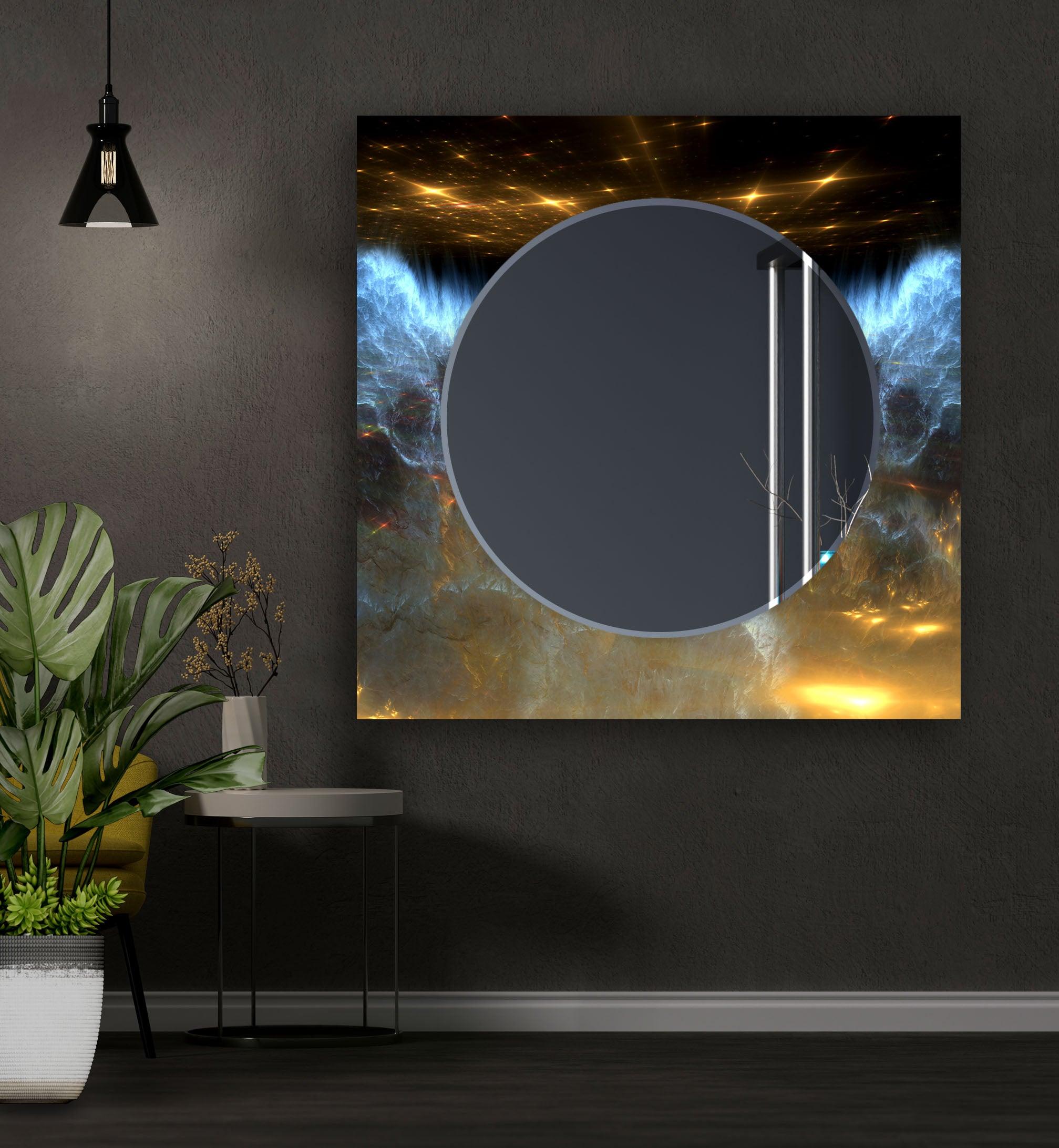 Black Gold Space Wall Mirror - Modern Decorative Mirror for Living Room, Bedroom & Bathroom - Stylish Home Decor & Vanity Mirror