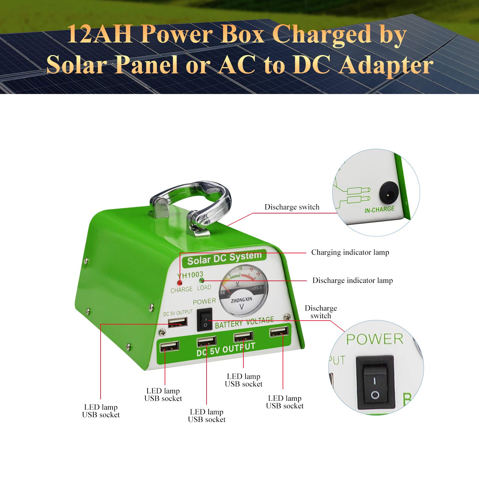 30W Solar Panel Kit with 4 Bulbs Solar Shed Lights - 115WH Backup Battery, On/Off Switch, Phone Charger & AC/DC Adapter | Complete Home Solar Power System for Indoor Use, Emergency Lighting & Off-Grid Living