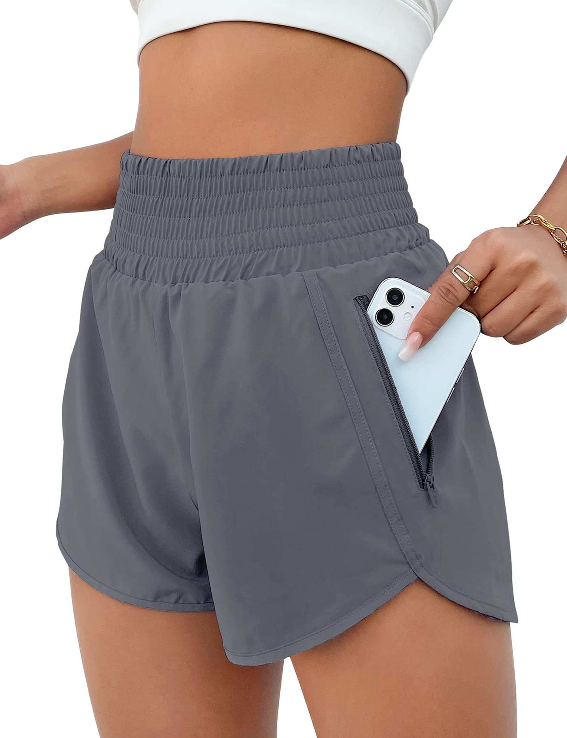 BMJL Women's High Waisted Athletic Shorts with Pockets - Breathable Running Shorts for Gym, Workout & Yoga - Elastic Waistband Sports Shorts for Women's Activewear