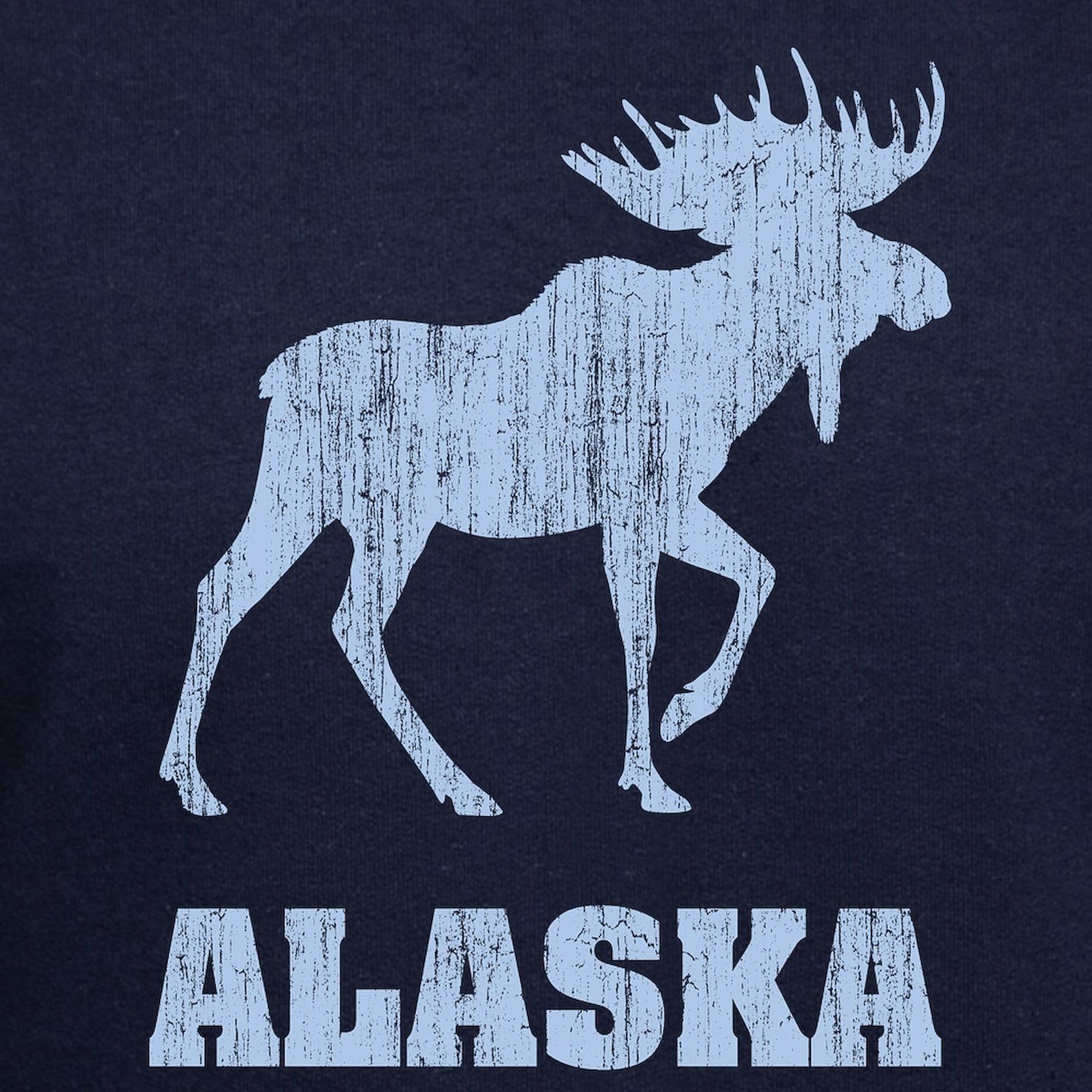 Retro Alaska Moose Hoodie for Men - Dark Regular Fit Pullover Sweatshirt | Winter Outdoor Activities & Casual Streetwear