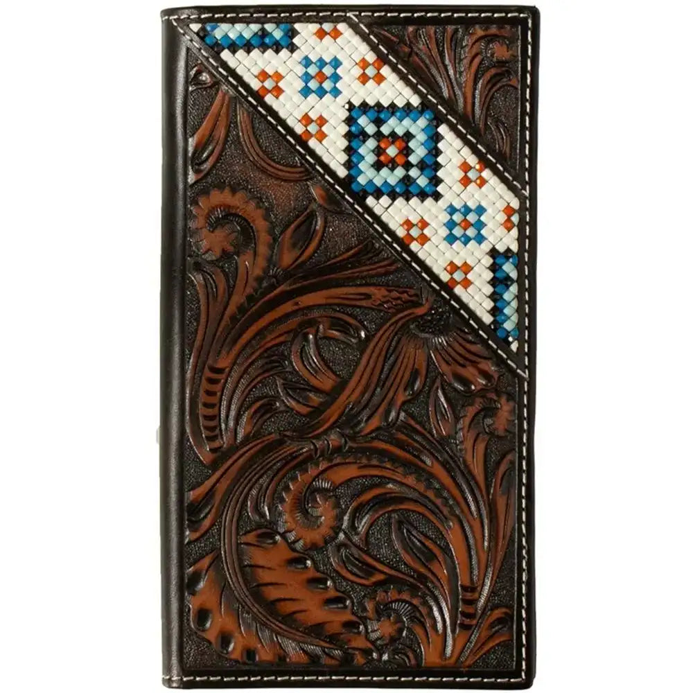 3D Resin Bead Inlay Men's Rodeo Wallet - Black & Brown Western Style Bifold Leather Wallet for Cowboy, Rancher & Country Music Fans - Perfect for Rodeo, Ranch Work & Everyday Carry