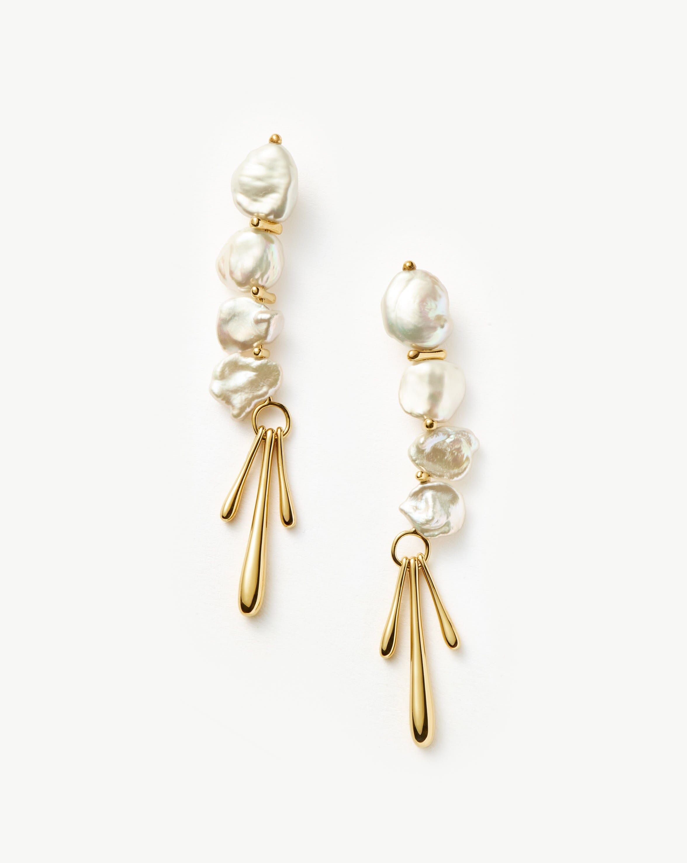 Exquisite Keshi Pearl Drop Earrings for Women - 18k Gold Plated Handmade Sculptural Jewelry | Perfect for Weddings, Parties & Special Occasions
