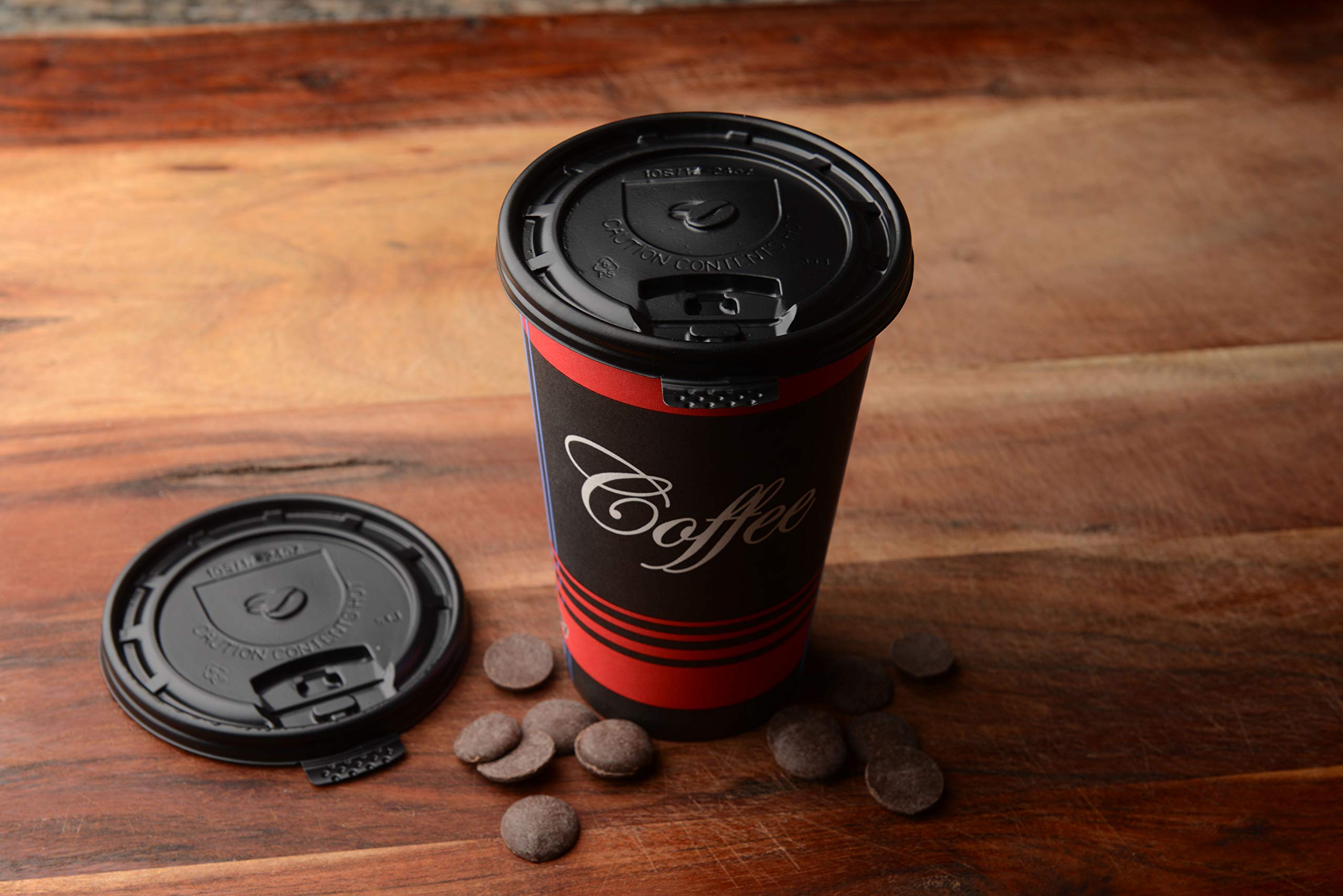 750 Pack Black Flat Tear Back Lids for Hot Coffee Cups - Universal Size Fits 10oz, 12oz, 16oz, 20oz Disposable Paper Cups - Standard 90mm Coffee Cup Lids for Coffee Shops, Offices, and Takeout Restaurants