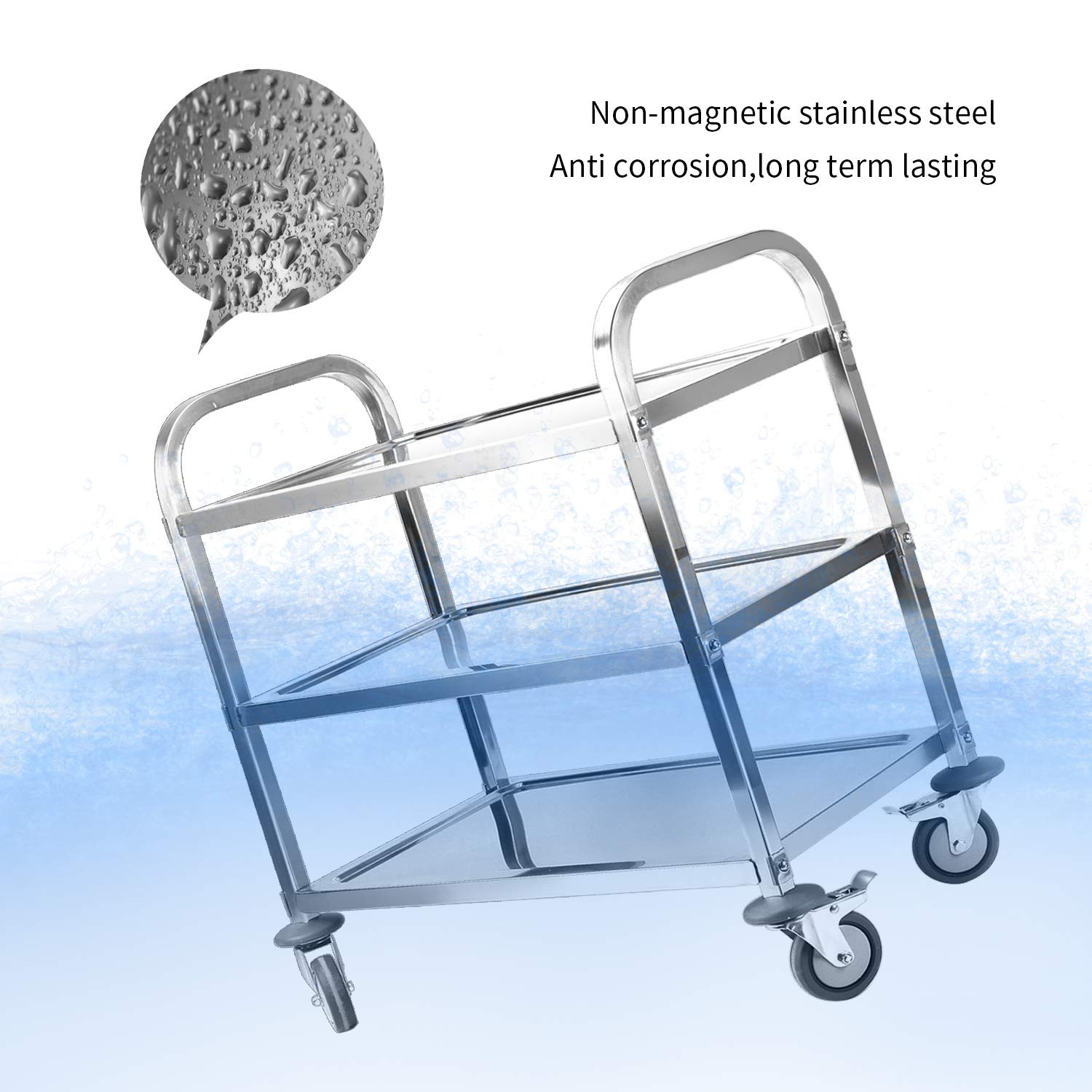 3-Tier Stainless Steel Utility Cart with Wheels - 37.4