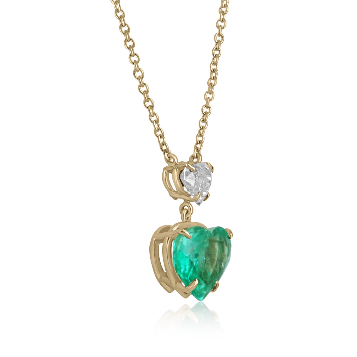 4.20tcw 18K Gold Natural Heart Emerald & Diamond Dangle Necklace for Women - Elegant Jewelry Gift for Valentine's Day, Anniversary & Special Occasions