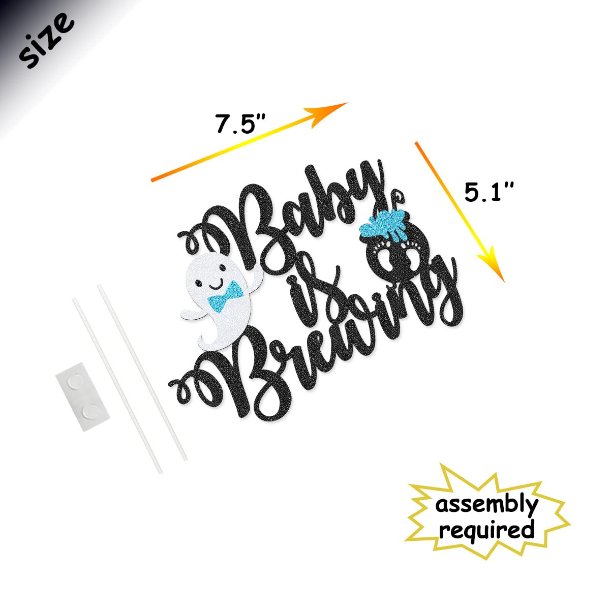 Blue and Black 'A Baby is Brewing' Banner & Cake Topper Set - Perfect for Halloween Baby Shower Decorations, Gender Reveal Parties, and Nursery Room Decor