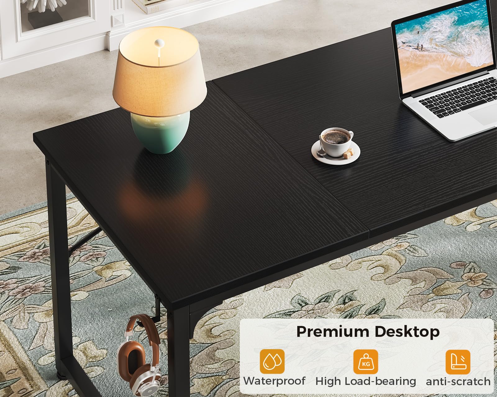 ODK 63 Inch Large Computer Desk with Storage | Modern Office & Gaming Desk with Headphone Hook | Home Office Work Table | Splice Board Design | Black | Perfect for Remote Work & PC Gaming Setup