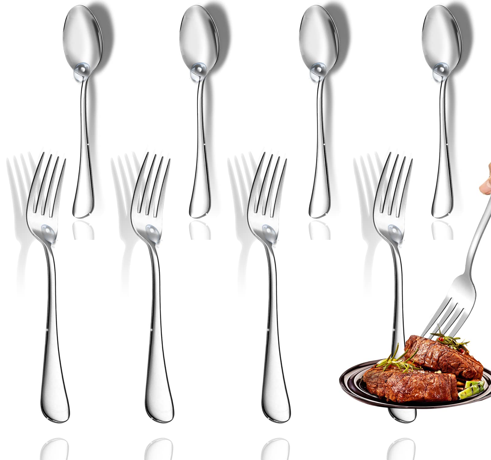 Premium 8-Piece Stainless Steel Small Spoons & Forks Set - Food Grade Silverware for Kitchen, Salad, Coffee - Mirror Finish Cutlery for Dining, Parties & Gifts