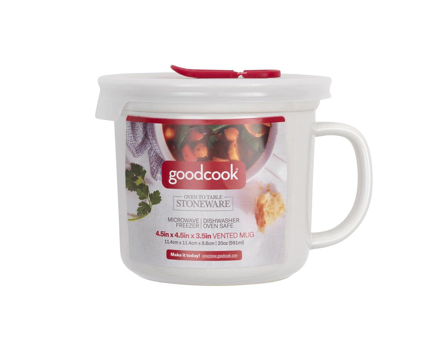 Good Cook 04164 Vented Soup Mug - 20 oz White Ceramic Microwave & Dishwasher Safe Mug - Perfect for Hot Soups, Coffee, Tea & Office Lunch Breaks