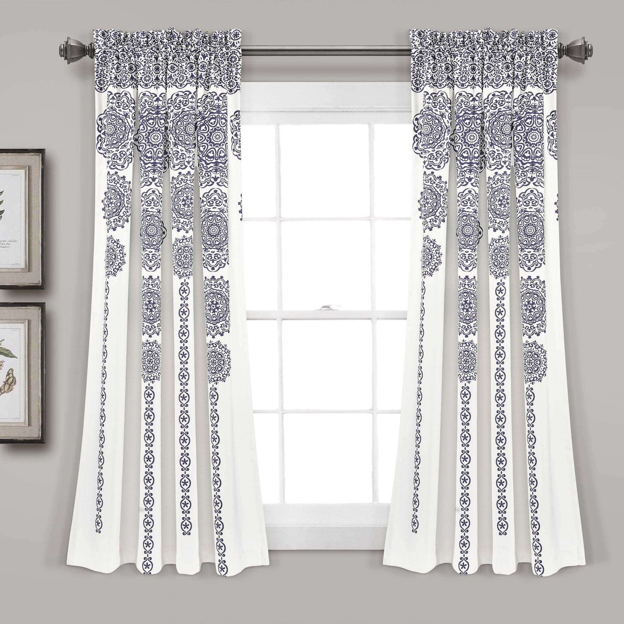 Stripe Medallion Light Filtering Window Curtain Set - Elegant Room Darkening Drapes for Living Room & Bedroom - Perfect for Privacy & Sun Protection
