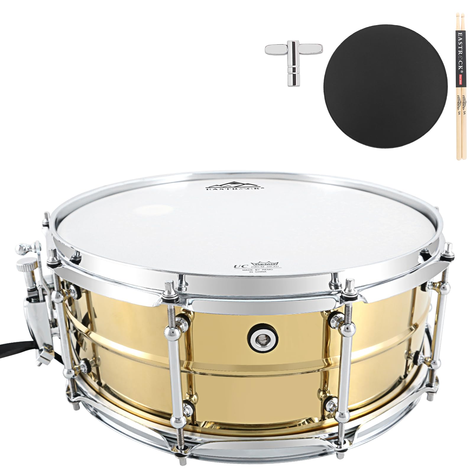 EASTROCK 14x5.5 Inch Professional Snare Drum - Brass Shell with 8-Lug Design for Drummers & Advanced Drum Kits | Perfect for Live Performances, Studio Recording & Practice Sessions