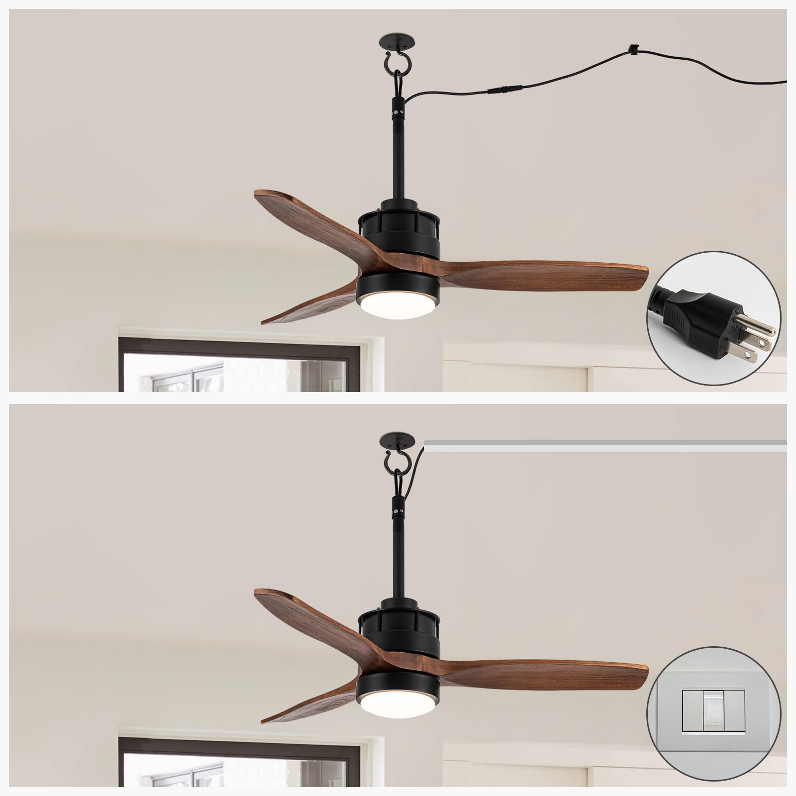 32 Inch Outdoor Ceiling Fan with Light - Waterproof Wet Rated for Gazebo, Patio, Deck - DC Motor & 3 Reversible Walnut Wood Blades - Perfect for Covered Porches, Sunrooms & Pool Areas