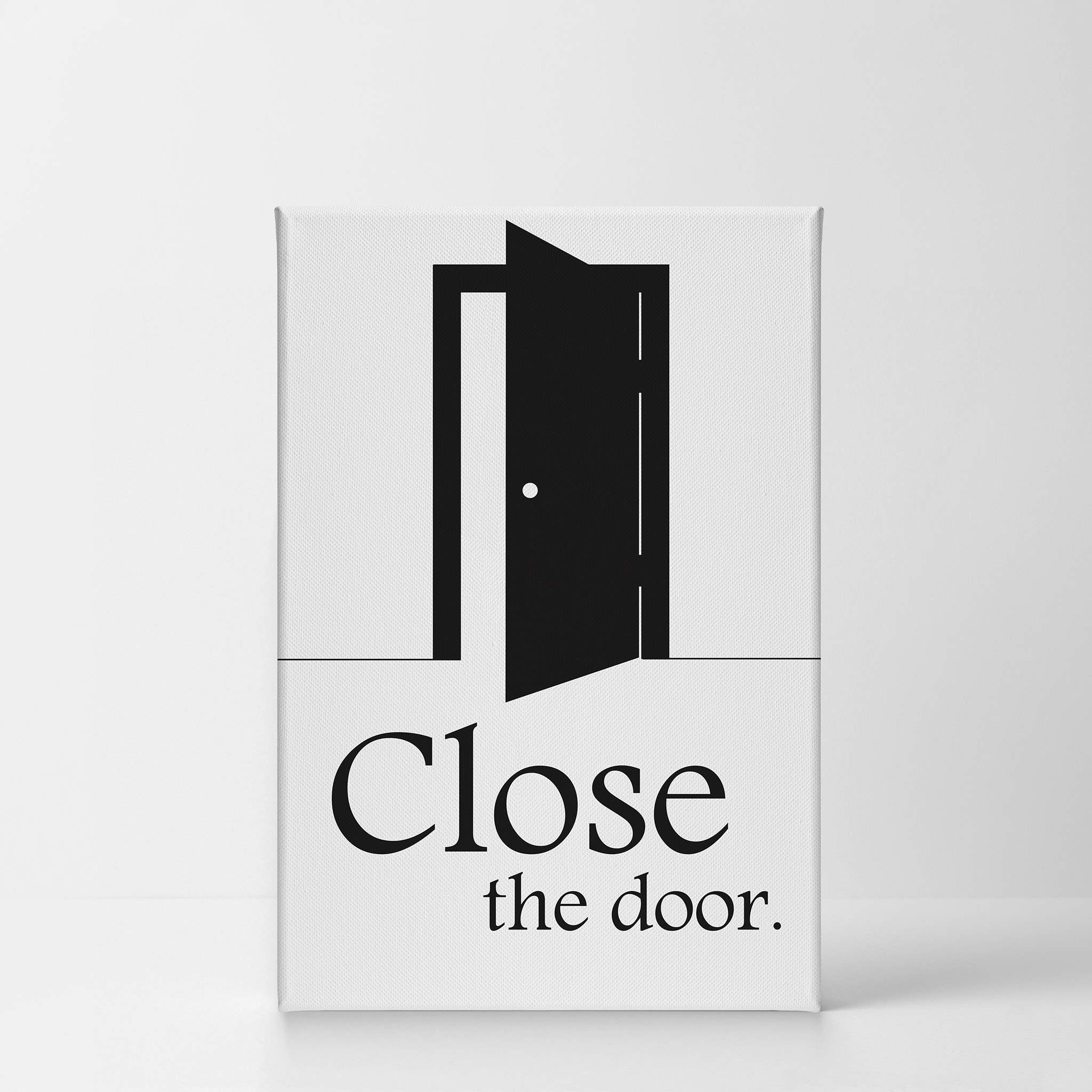 Funny Bathroom Sign Canvas Print - Smile Art Design 'Close The Door' Wall Decor - 40x30 Inch Ready to Hang Bathroom Wall Art - Made in USA - Perfect for Powder Rooms, Guest Baths & Home Decoration