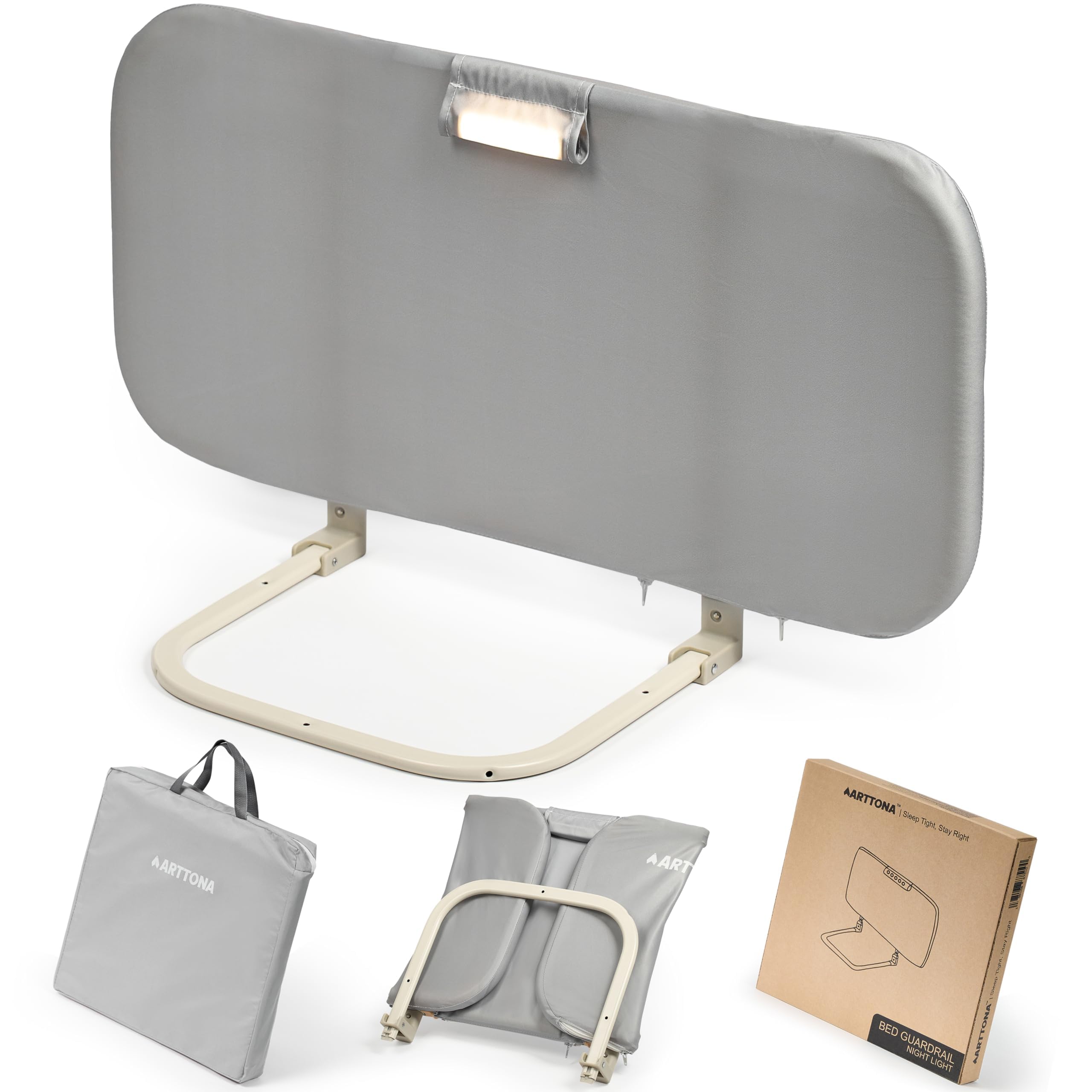 Foldable Toddler Bed Rail with Night Light - Universal Fit for Twin, Full & Queen Size Beds - 32