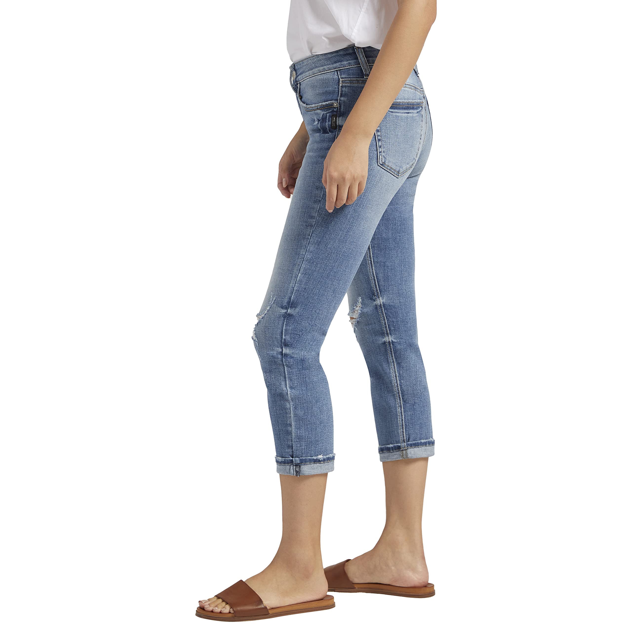 Silver Jeans Co. Women's Suki Mid Rise Capri Jeans - Stretch Denim Pants for Casual Wear & Summer Outfits | Comfortable Slim Fit Ankle-Length Jeans for Women