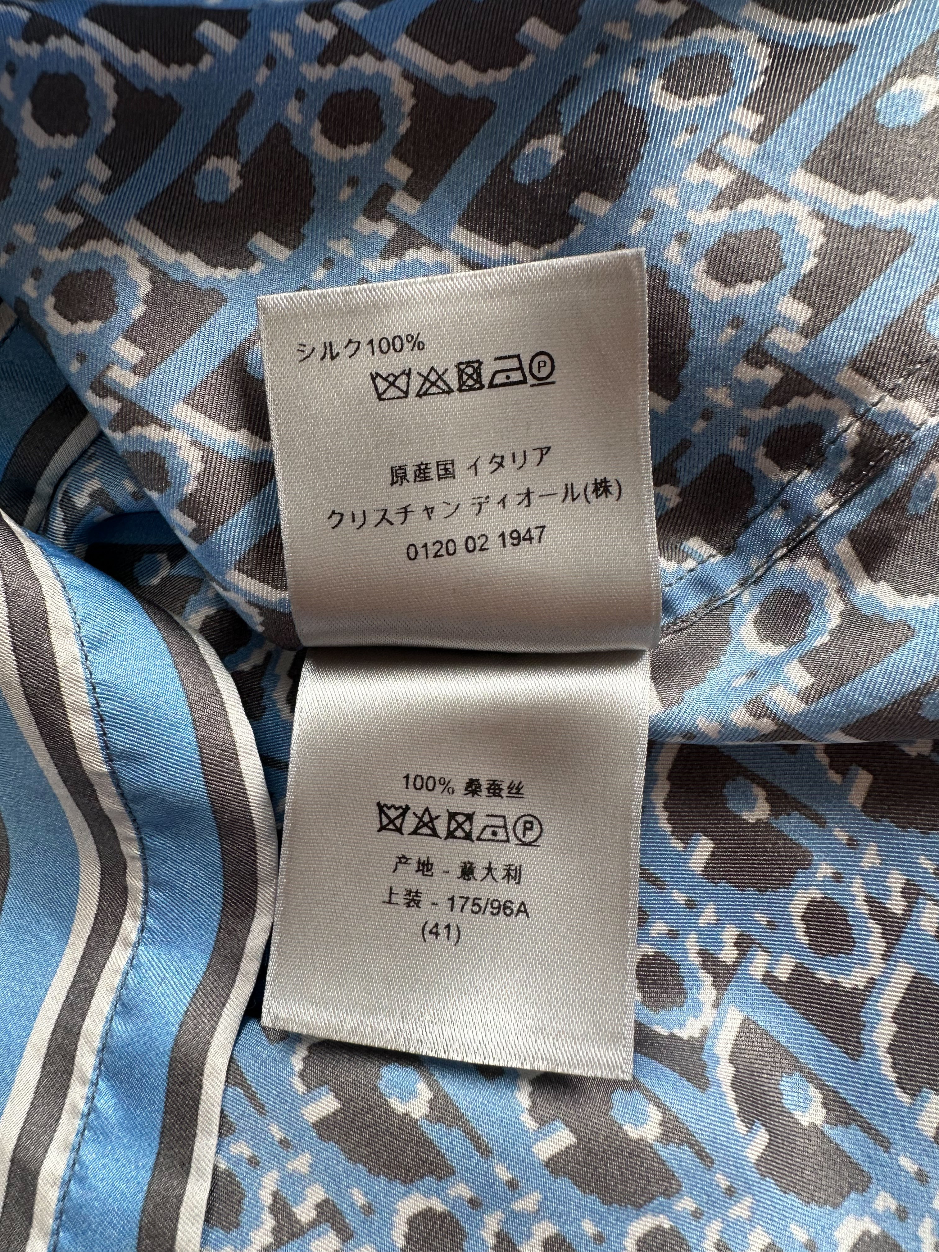 Dior Black & Blue Pixel Oblique Silk Button Up Shirt for Men - Luxury Designer Dress Shirt for Business & Formal Occasions
