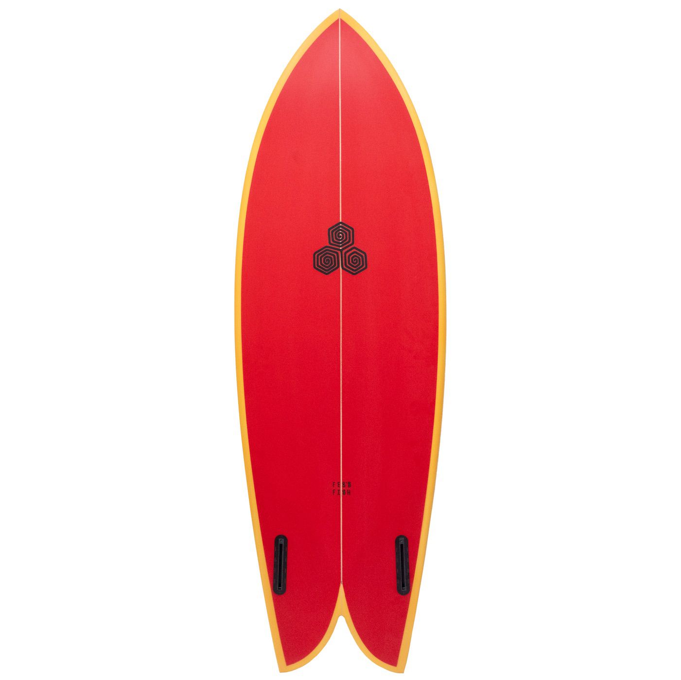 Channel Islands Febs Fish 6'1 Surfboard with PU Core & Futures Fins - Red/Yellow Design for Performance Surfing & Wave Riding