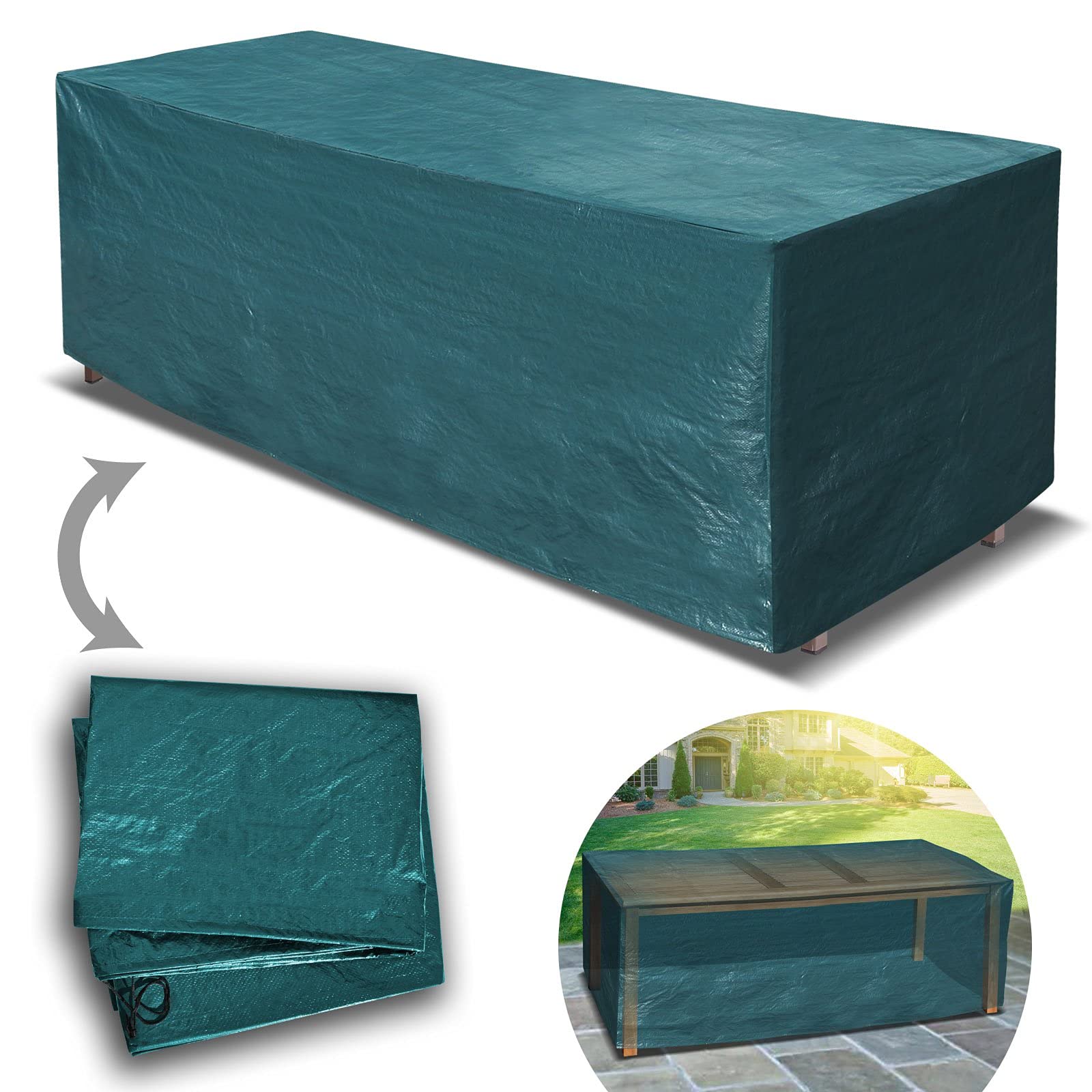 BenefitUSA Waterproof Patio Furniture Cover 98x30x29 Inches, Outdoor Garden Table Set Protector - Heavy Duty UV Resistant Green - Perfect for Backyard, Deck & Poolside Use